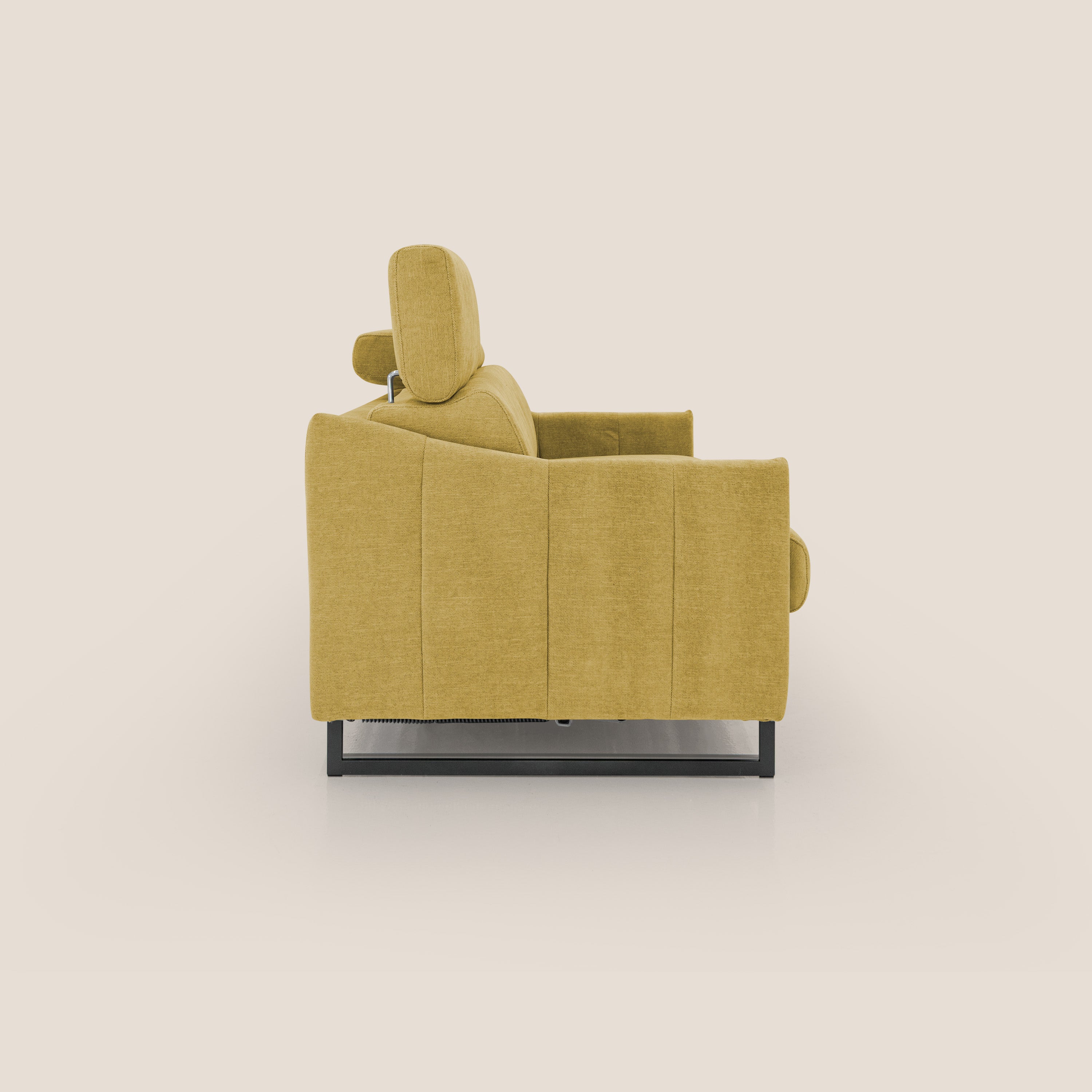 Loto divano letto salvaspazio materasso H18 cm con piedi alti in morbido tessuto impermeabile T14 giallo - divani.store