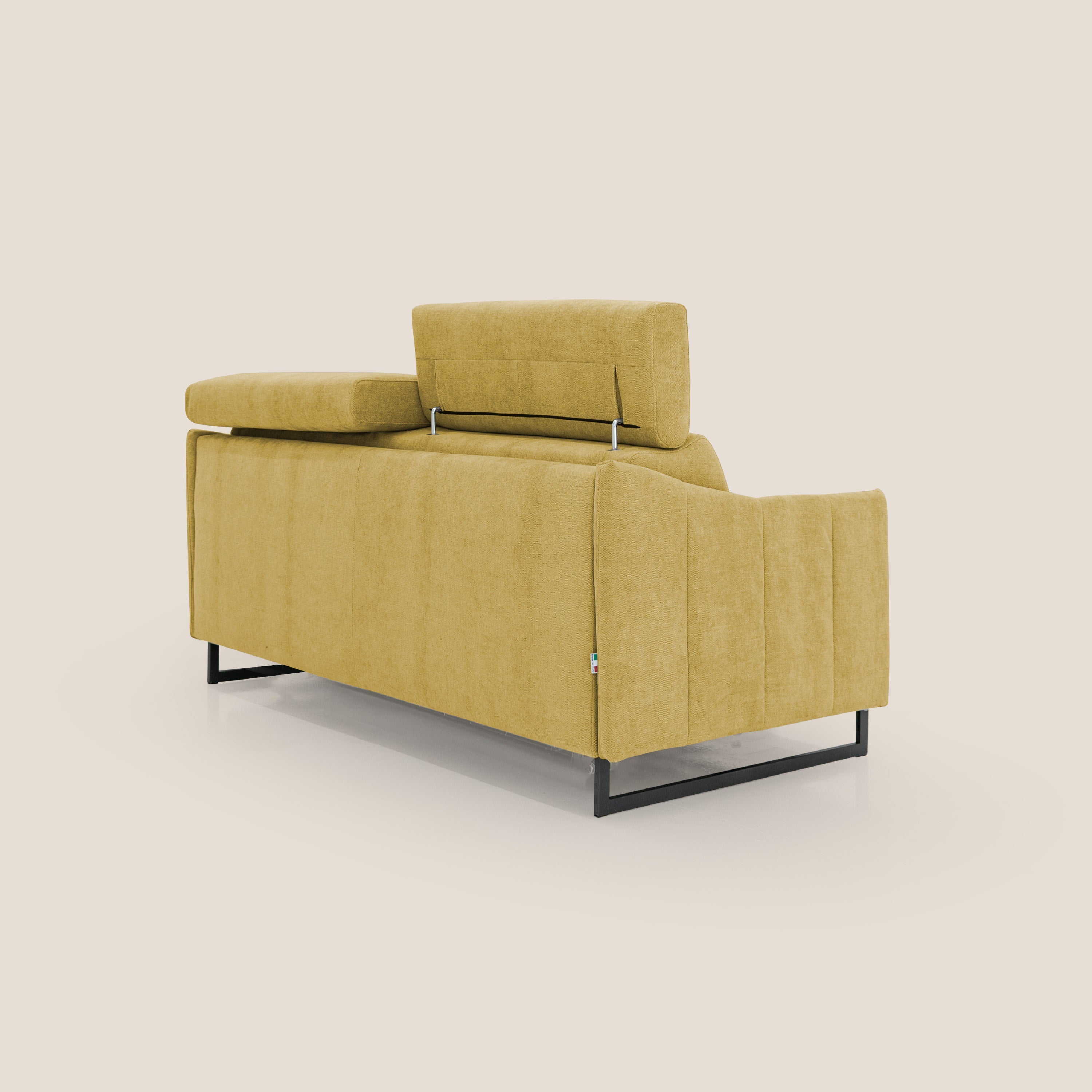 Loto divano letto salvaspazio materasso H18 cm con piedi alti in morbido tessuto impermeabile T14 giallo - divani.store