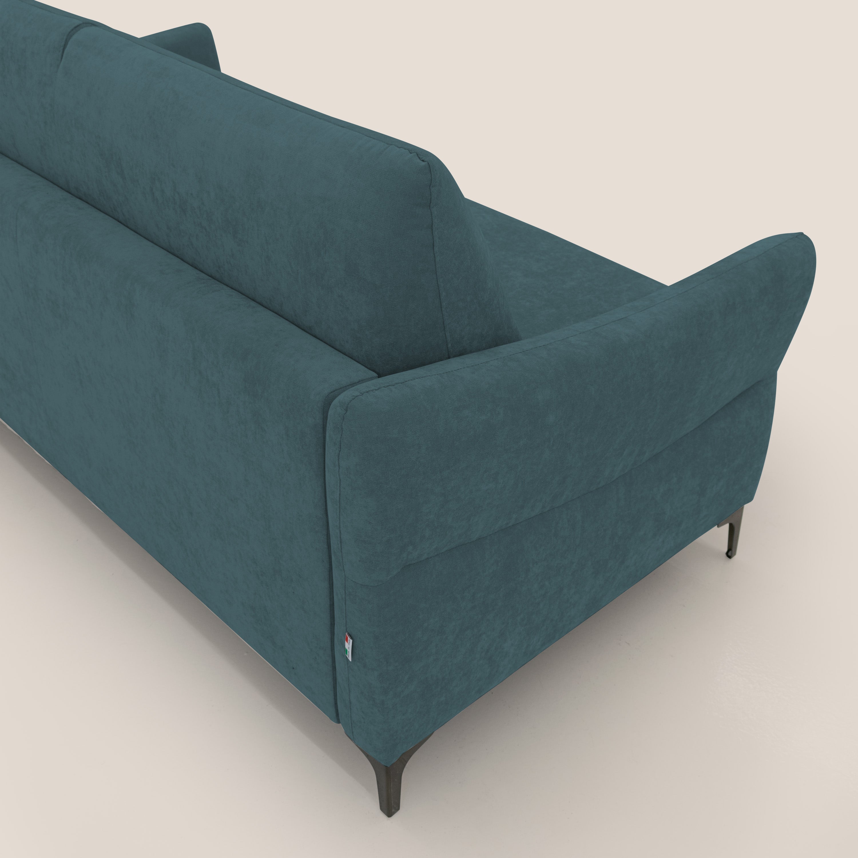 Dalia divano letto con materasso H18 cm e piedi alti in raffinato tessuto smacchiabile T17 petrolio - divani.store