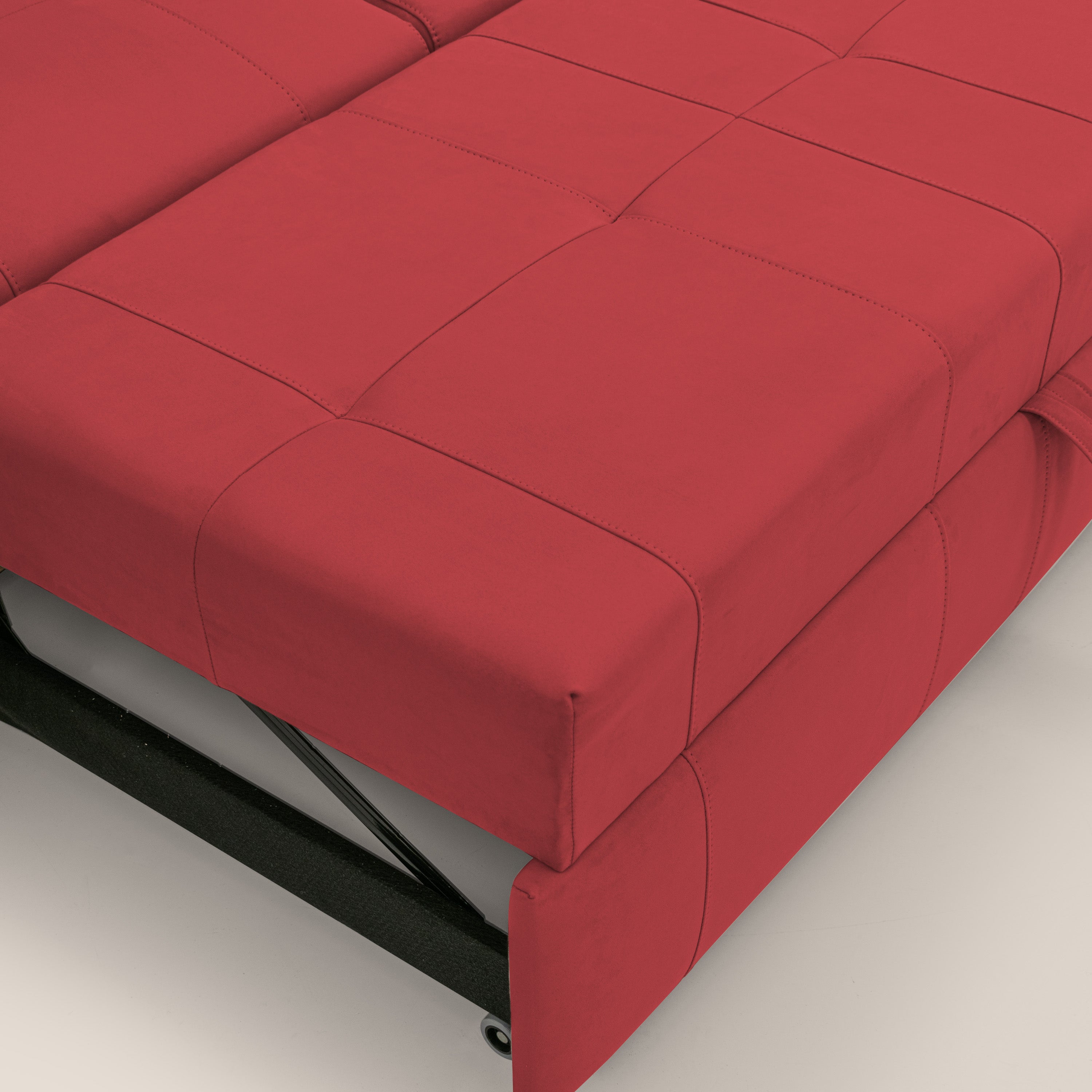 Kronos Divano angolare con pouf estraibile e penisola contenitore in microfibra impermeabile T11 rosso - divani.store