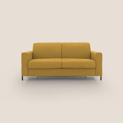 Ortensia divano letto materasso H18 cm con piedi alti in elegante microfibra smacchiabile T11 giallo - divani.store