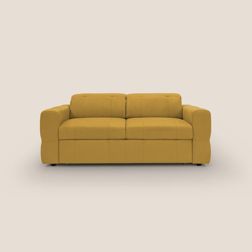 Kronos Divano con pouf estraibile poggiapiedi e poggiatesta reclinabili in morbida microfibra impermeabile T11 giallo - divani.store