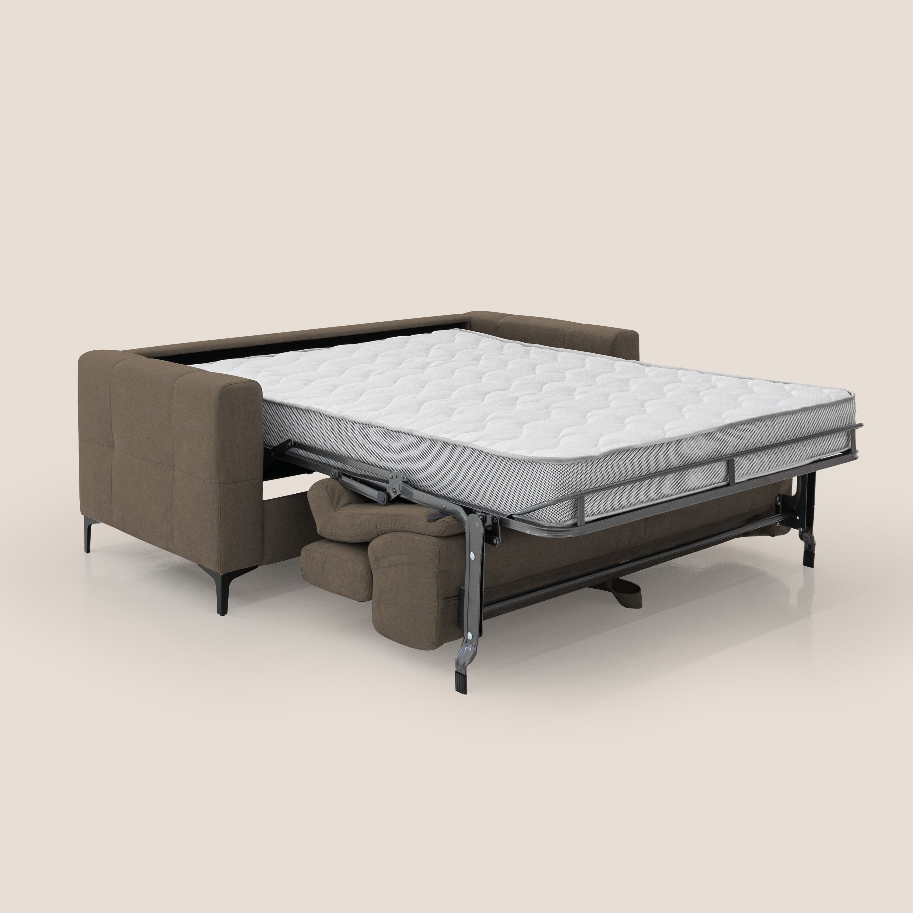Gardenia divano letto materasso alto 18 cm con poggiatesta reclinabili e rivestimento impermeabile T02 marrone - divani.store