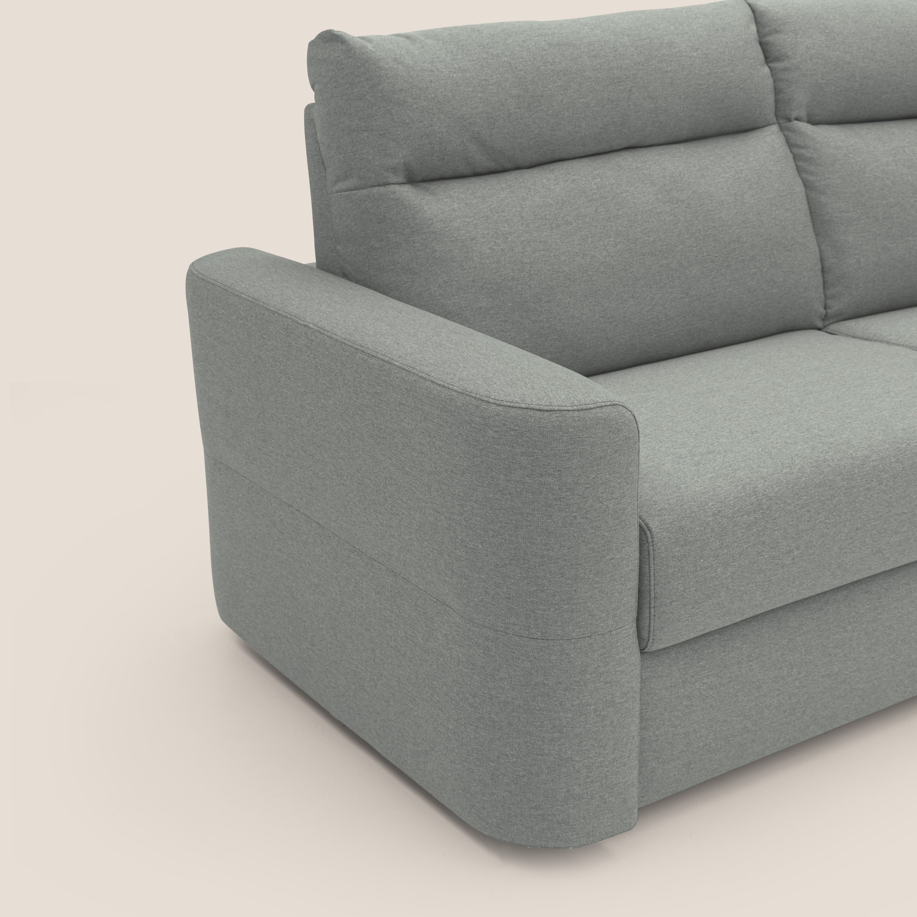 Cupido Divano letto materasso H18 cm e schienale alto in tessuto impermeabile simil cotone T13 grigio - divani.store