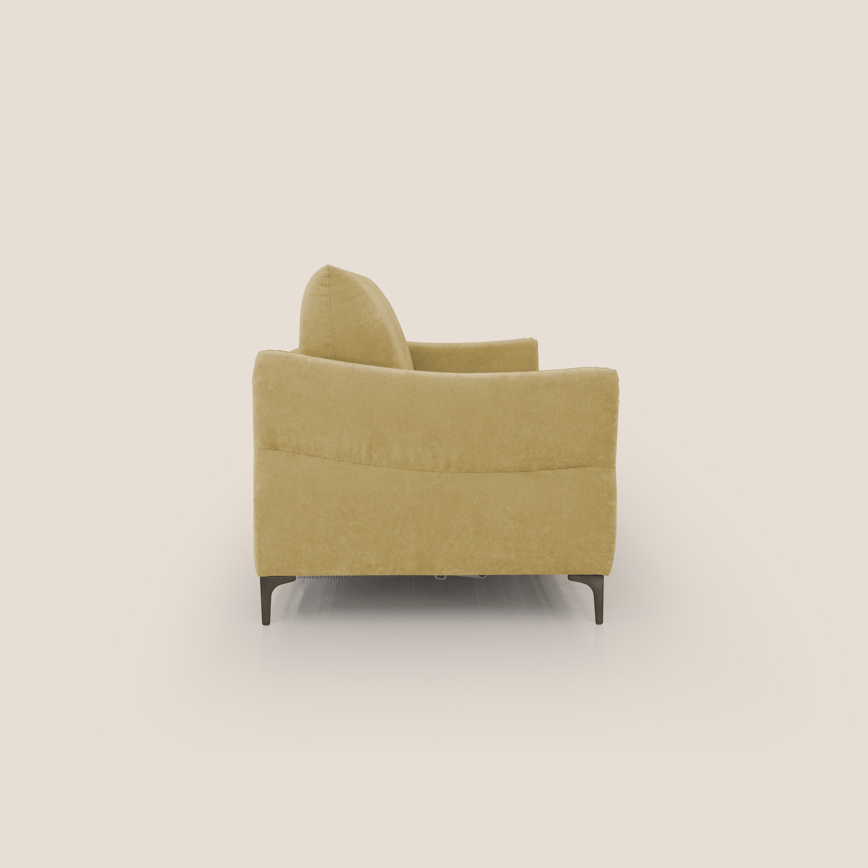 Dalia divano letto con materasso H18 cm e piedi alti in raffinato tessuto smacchiabile T17 giallo - divani.store