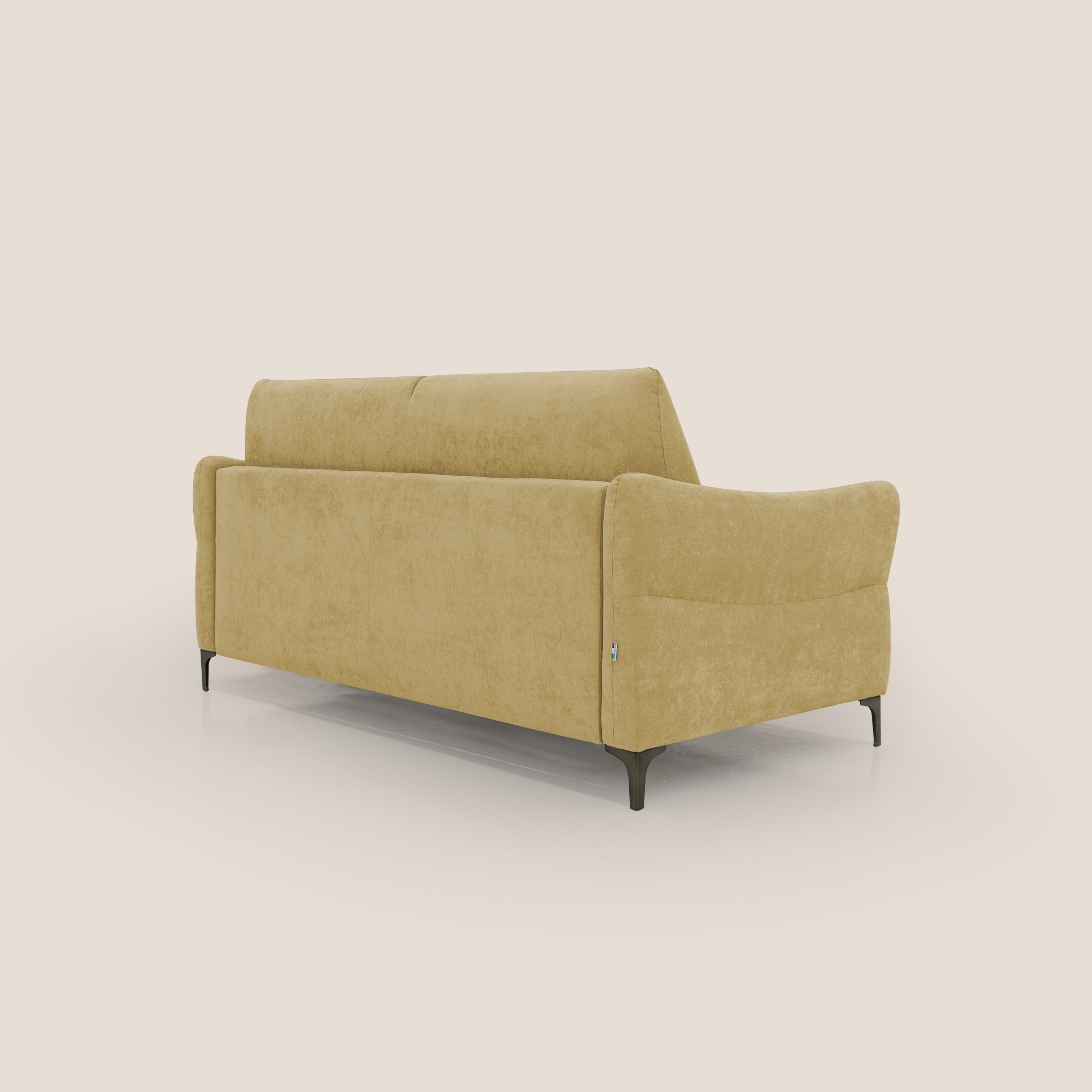 Dalia divano letto con materasso H18 cm e piedi alti in raffinato tessuto smacchiabile T17 giallo - divani.store