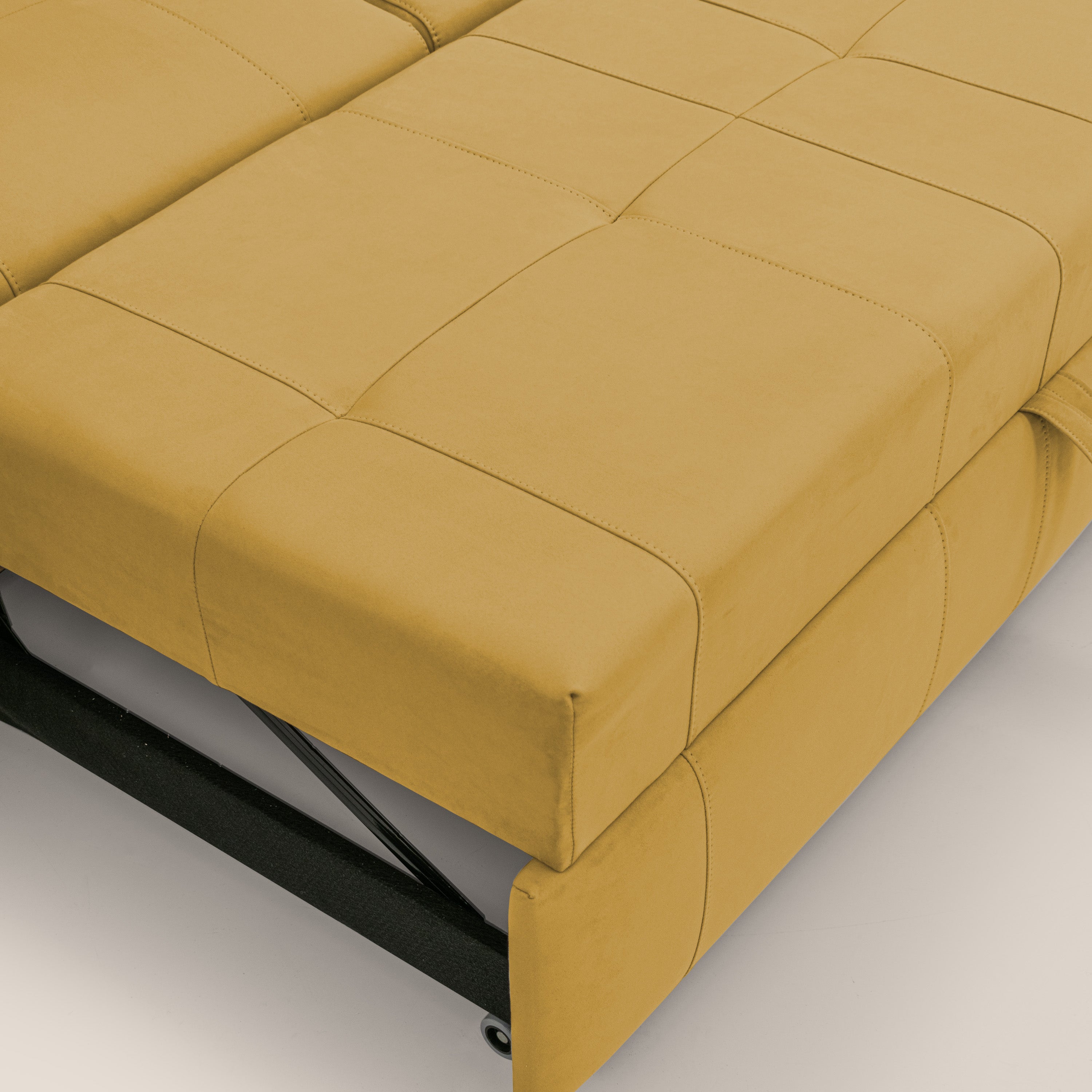 Kronos Divano angolare con poggiapiedi estraibile e pouf contenitore mobile in microfibra impermeabile T11 giallo - divani.store