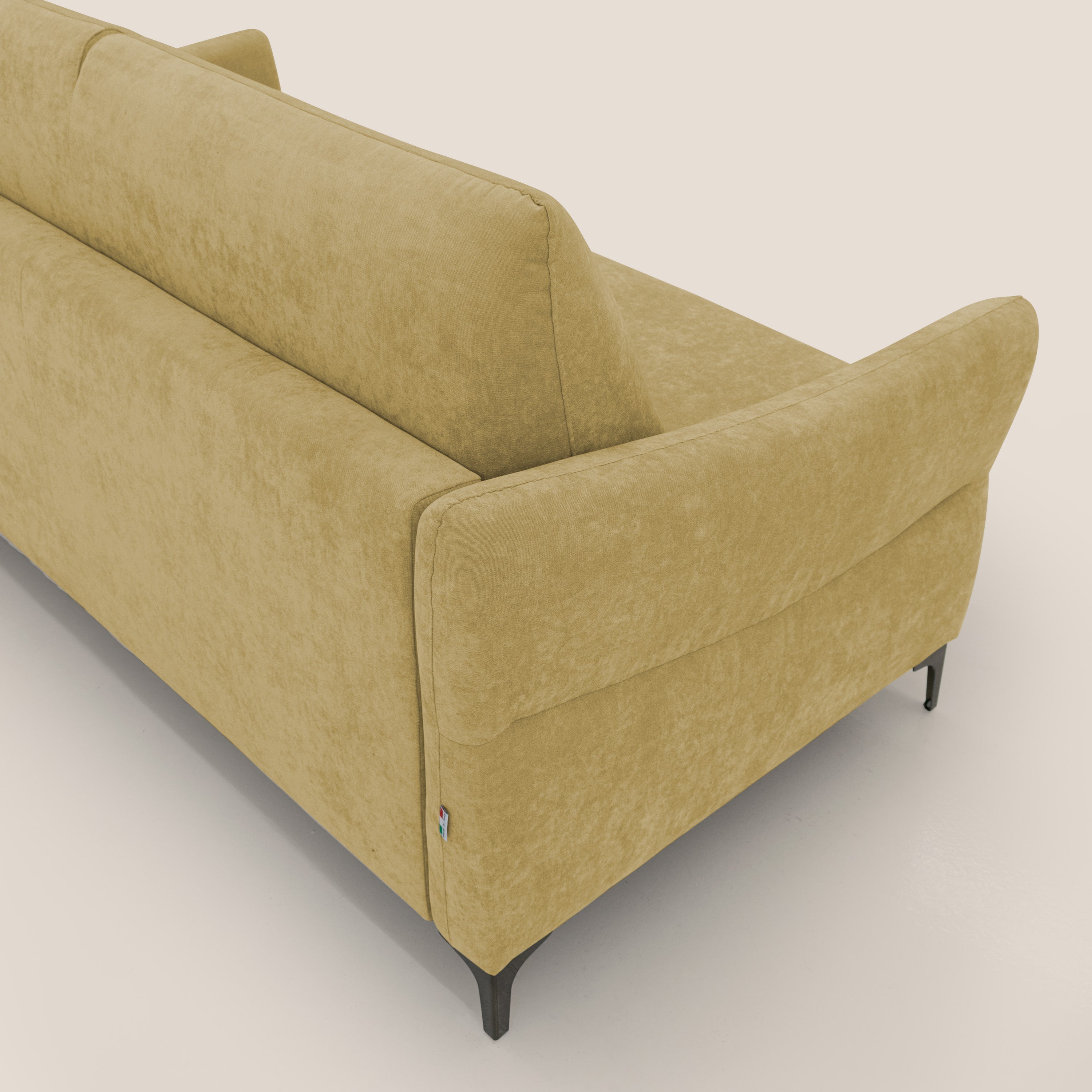 Dalia divano letto con materasso H18 cm e piedi alti in raffinato tessuto smacchiabile T17 giallo - divani.store