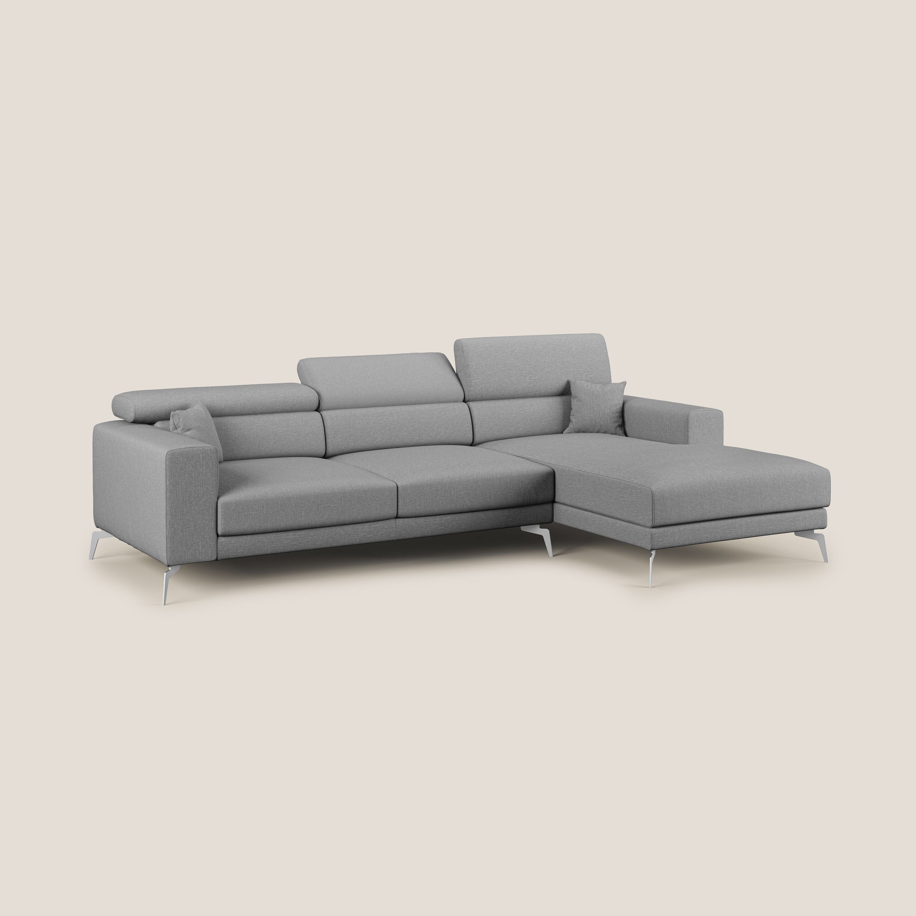 Blade Divano moderno angolare con poggiatesta reclinabili in tessuto impermeabile simil-cotone T13 grigio - divani.store