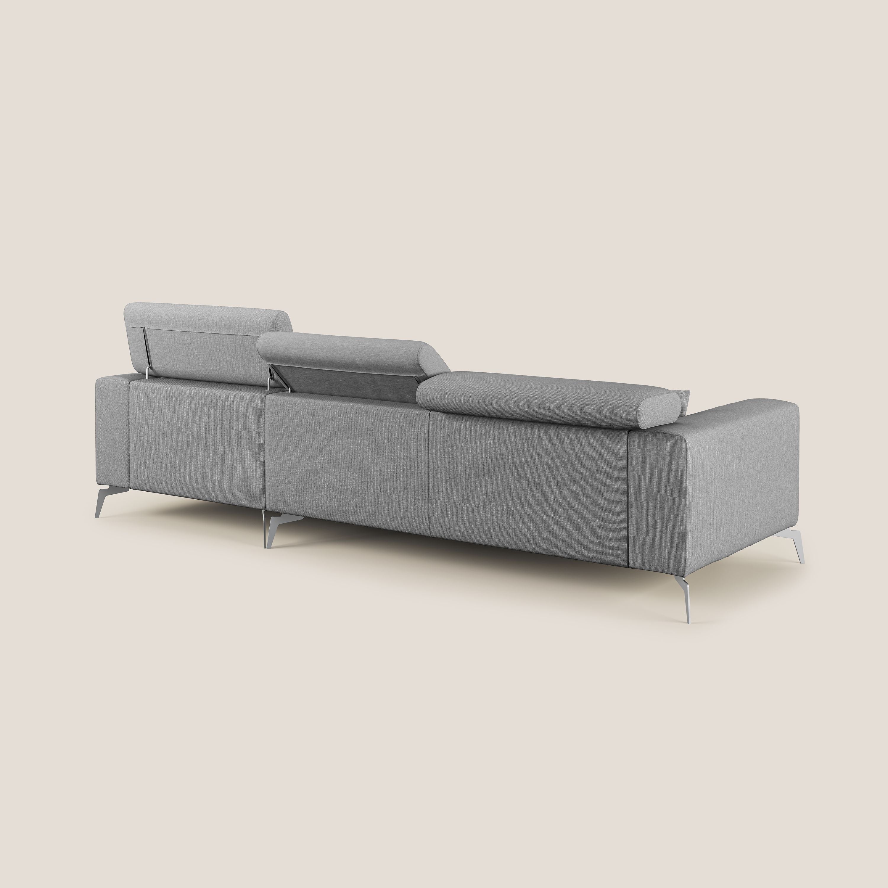 Blade Divano moderno angolare con poggiatesta reclinabili in tessuto impermeabile simil-cotone T13 grigio - divani.store