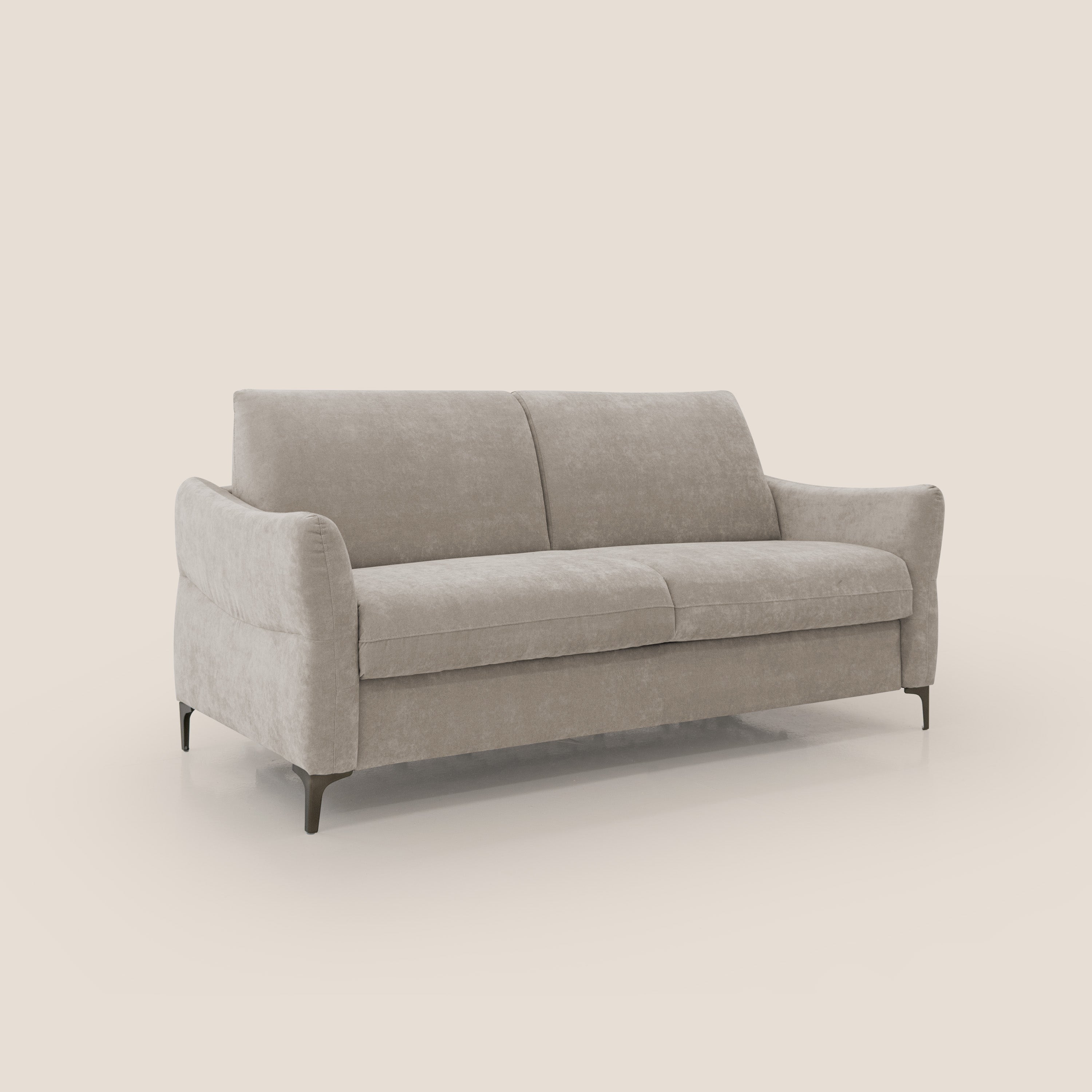 Dalia divano letto con materasso H18 cm e piedi alti in raffinato tessuto smacchiabile T17 beige - divani.store