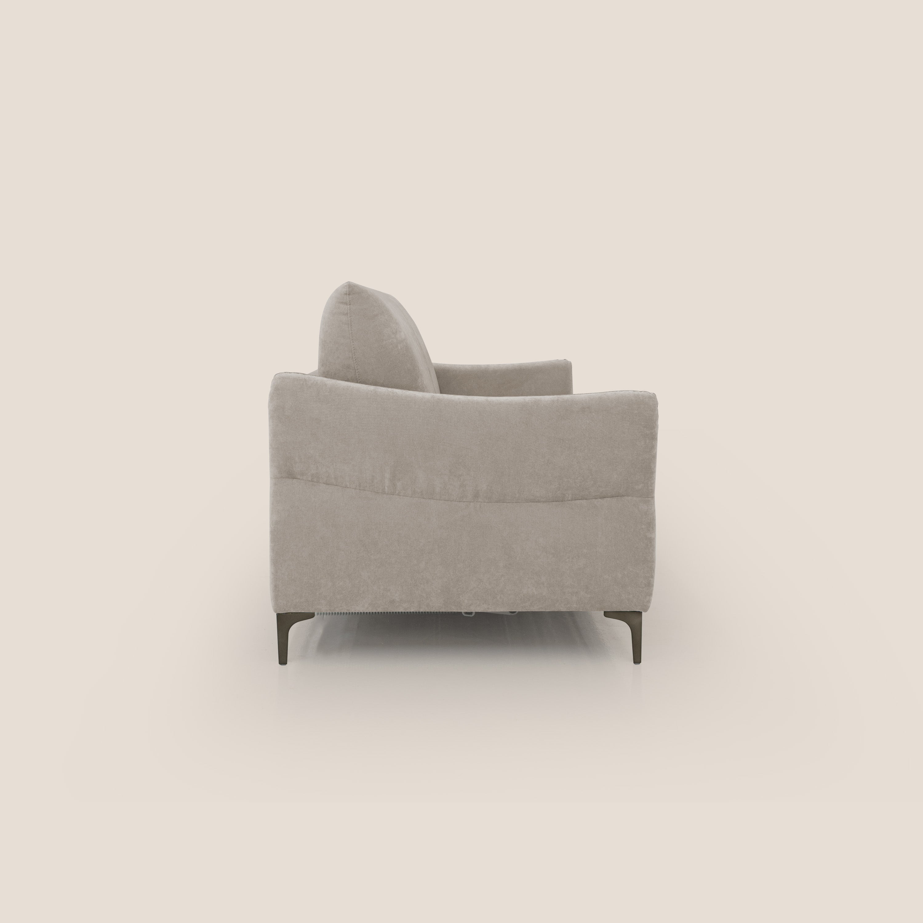 Dalia divano letto con materasso H18 cm e piedi alti in raffinato tessuto smacchiabile T17 beige - divani.store