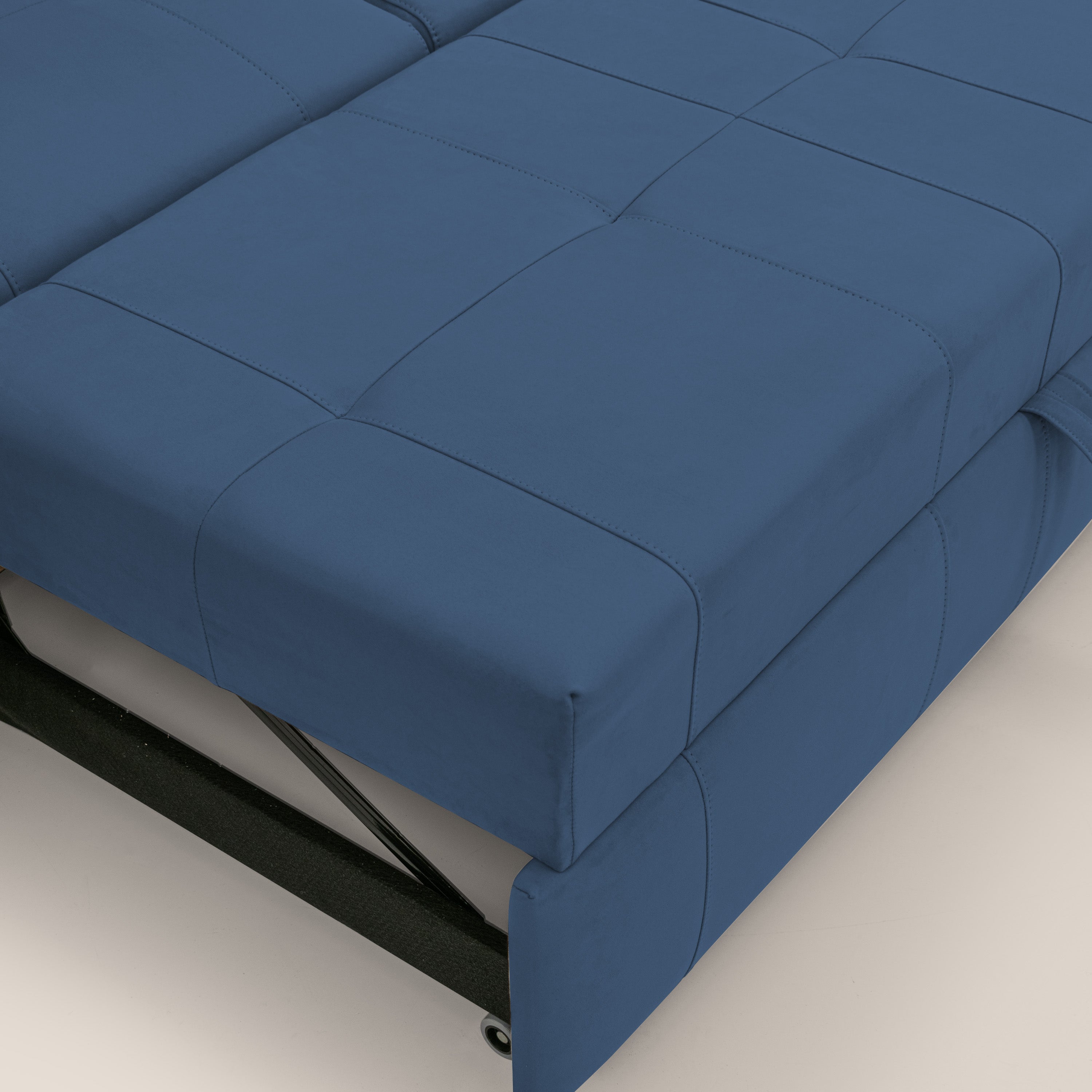 Kronos Divano con pouf estraibile poggiapiedi e poggiatesta reclinabili in morbida microfibra impermeabile T11 blu - divani.store