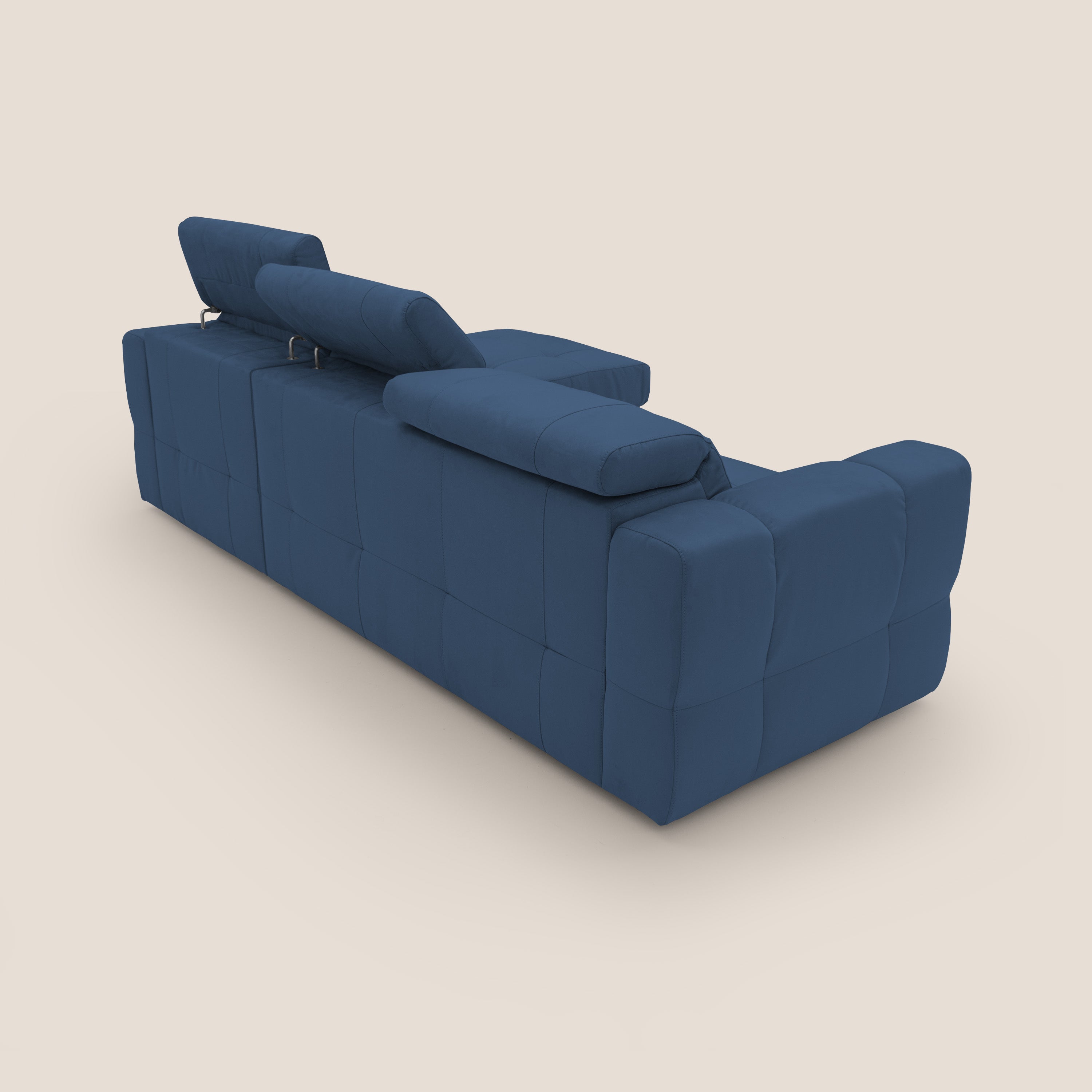 Kronos Divano angolare con pouf estraibile e penisola contenitore in microfibra impermeabile T11 blu - divani.store
