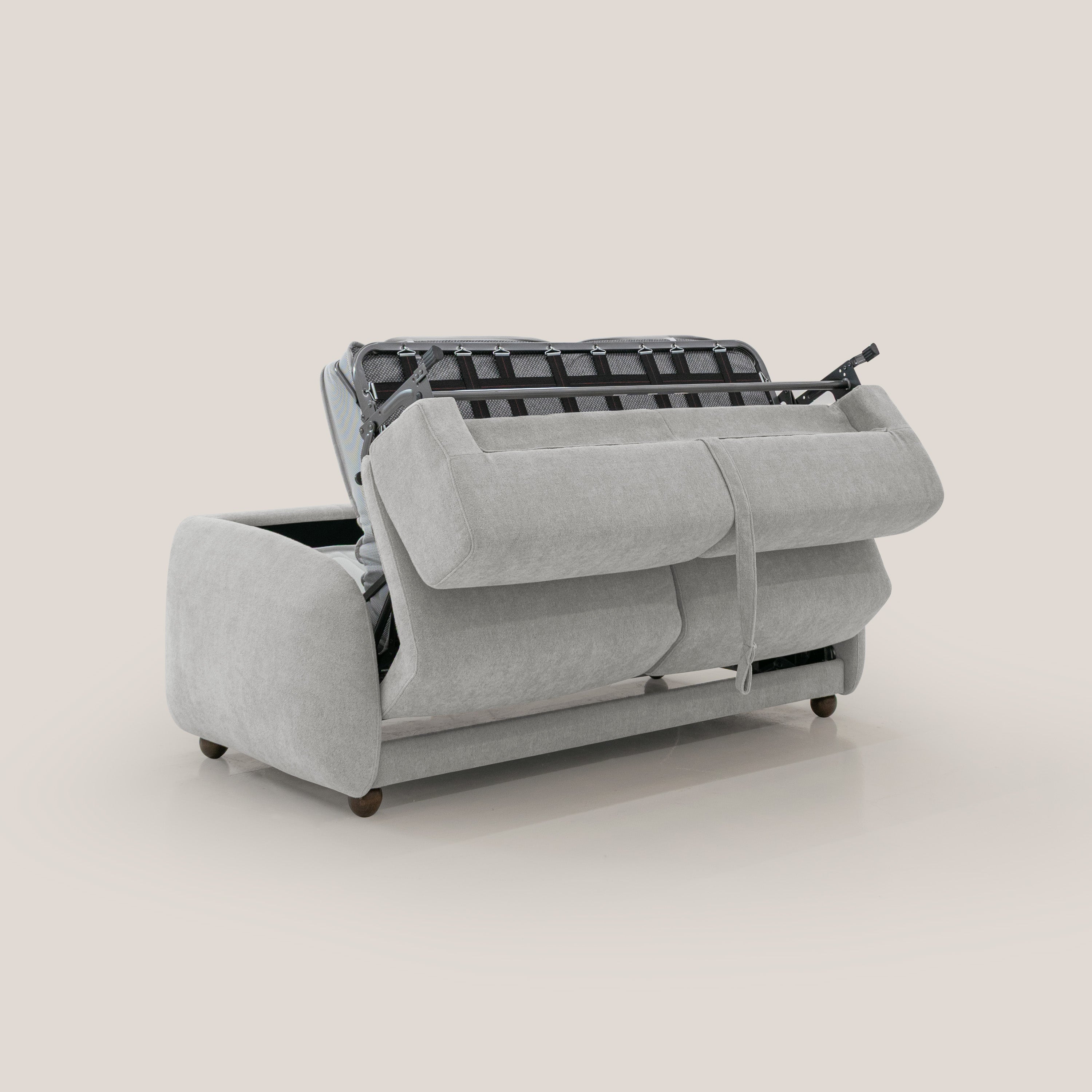 Giglio divano letto scandinavo japandi con materasso H18 cm in tessuto Bouclé impermeabile T07 grigio - divani.store