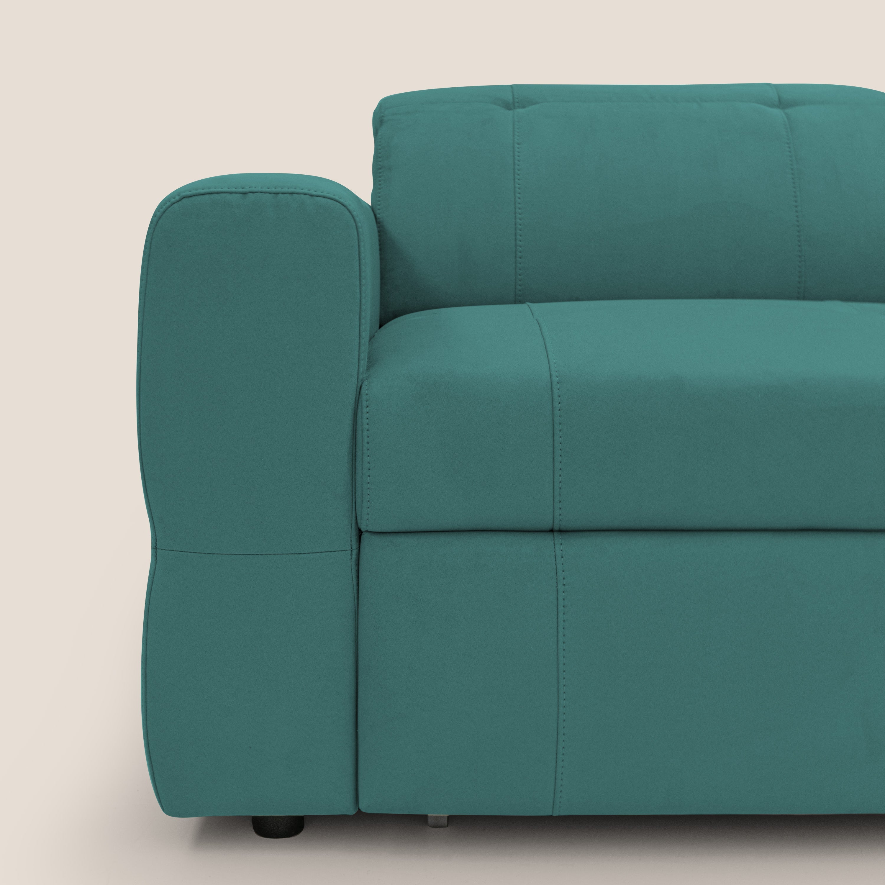 Kronos Divano con pouf estraibile poggiapiedi e poggiatesta reclinabili in morbida microfibra impermeabile T11 petrolio - divani.store