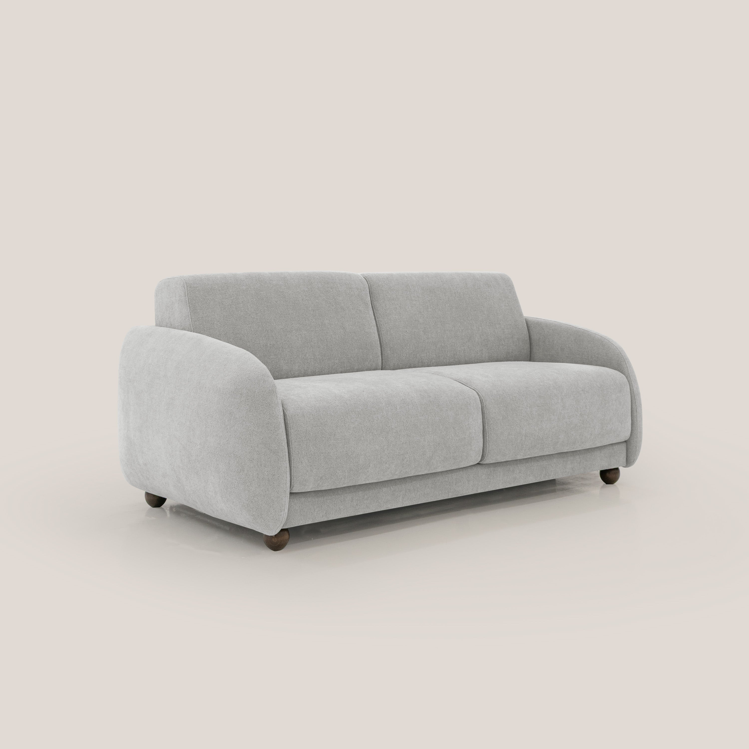 Giglio divano letto scandinavo japandi con materasso H18 cm in tessuto Bouclé impermeabile T07 grigio - divani.store