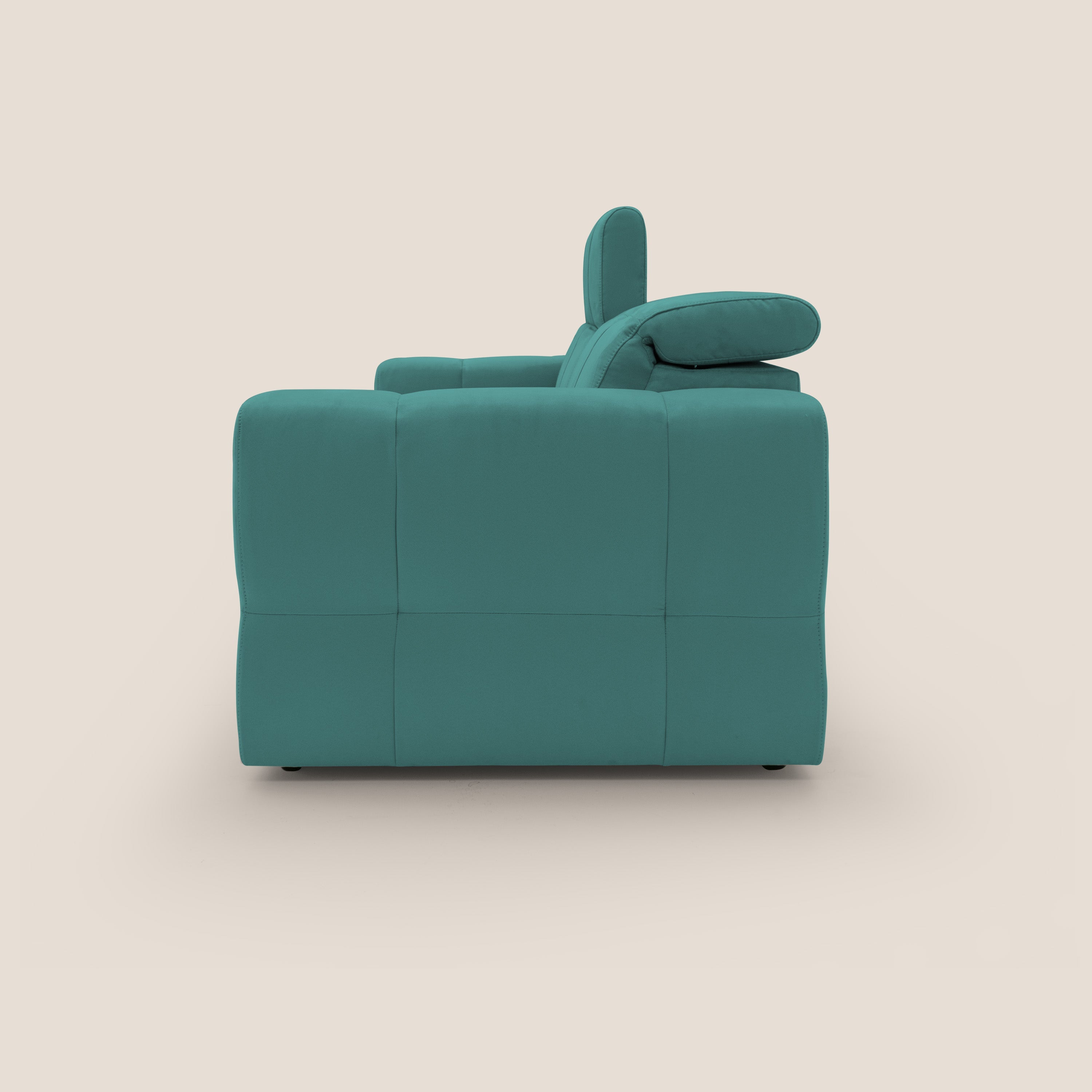 Kronos Divano con pouf estraibile poggiapiedi e poggiatesta reclinabili in morbida microfibra impermeabile T11 petrolio - divani.store