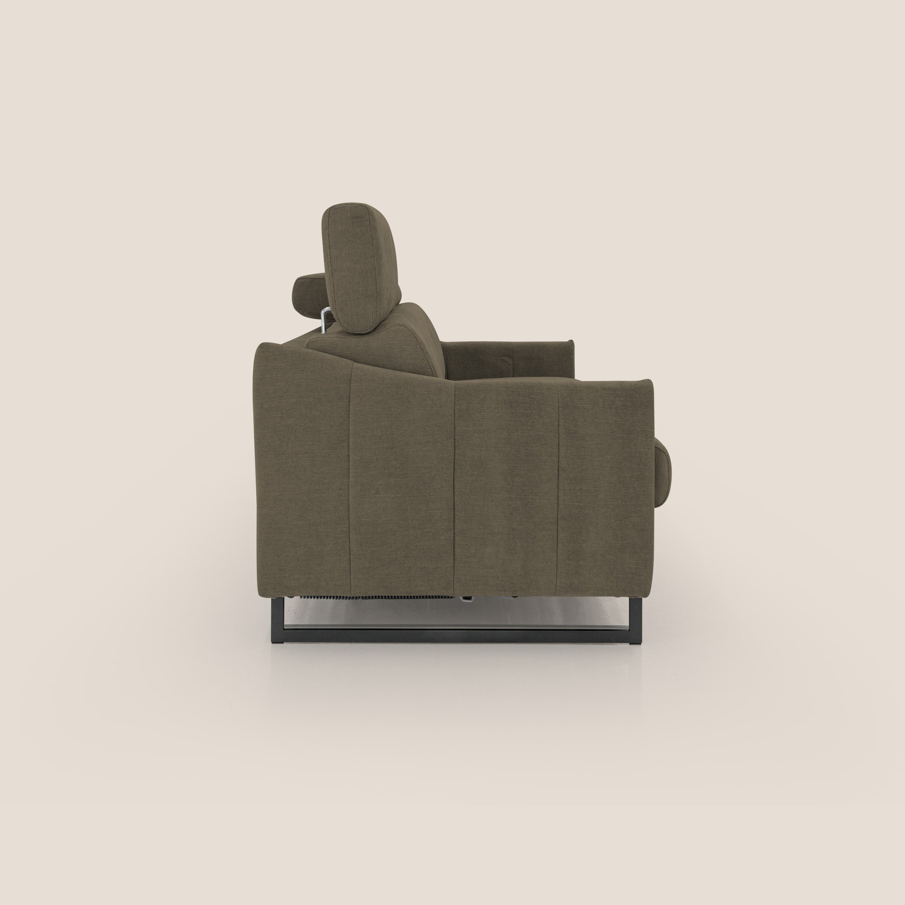 Loto divano letto salvaspazio materasso H18 cm con piedi alti in morbido tessuto impermeabile T14 marrone - divani.store