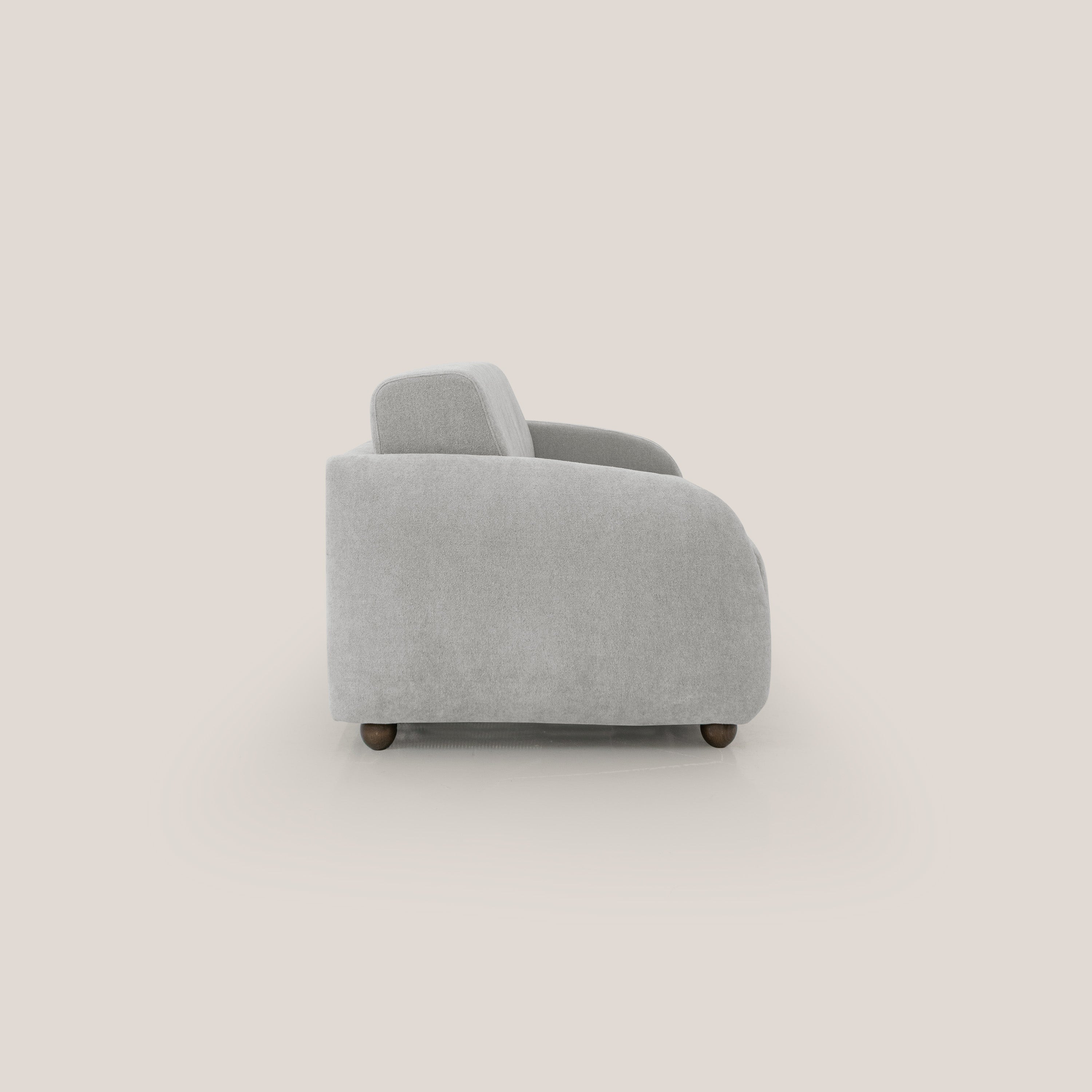 Giglio divano letto scandinavo japandi con materasso H18 cm in tessuto Bouclé impermeabile T07 grigio - divani.store