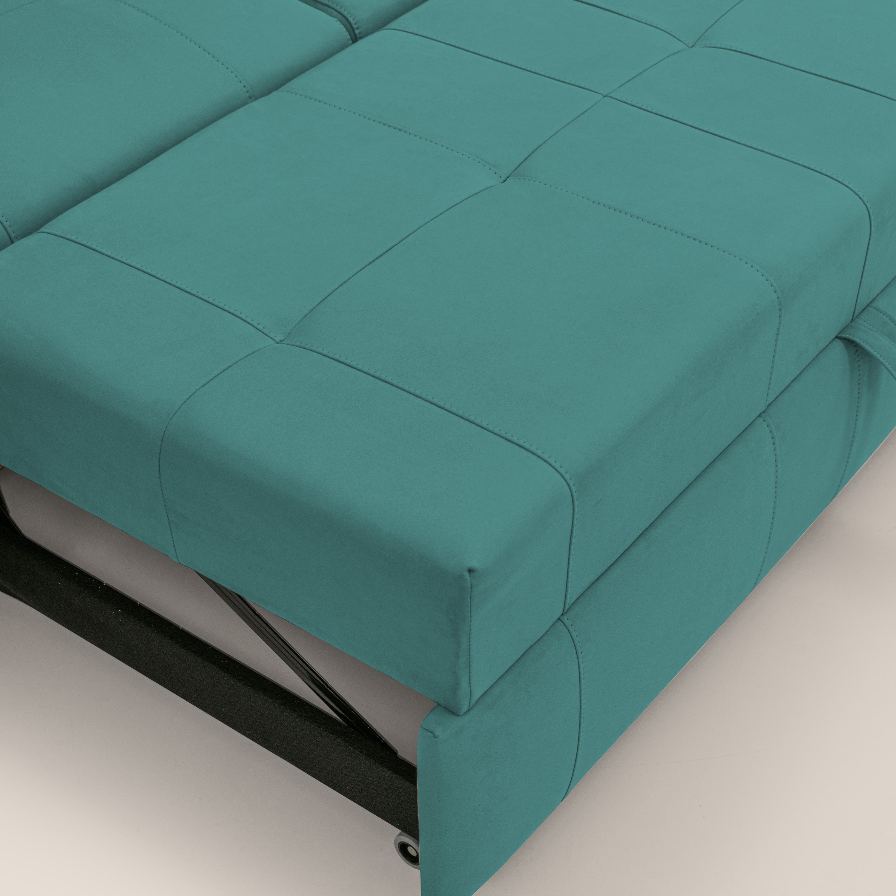 Kronos Divano con pouf estraibile poggiapiedi e poggiatesta reclinabili in morbida microfibra impermeabile T11 petrolio - divani.store