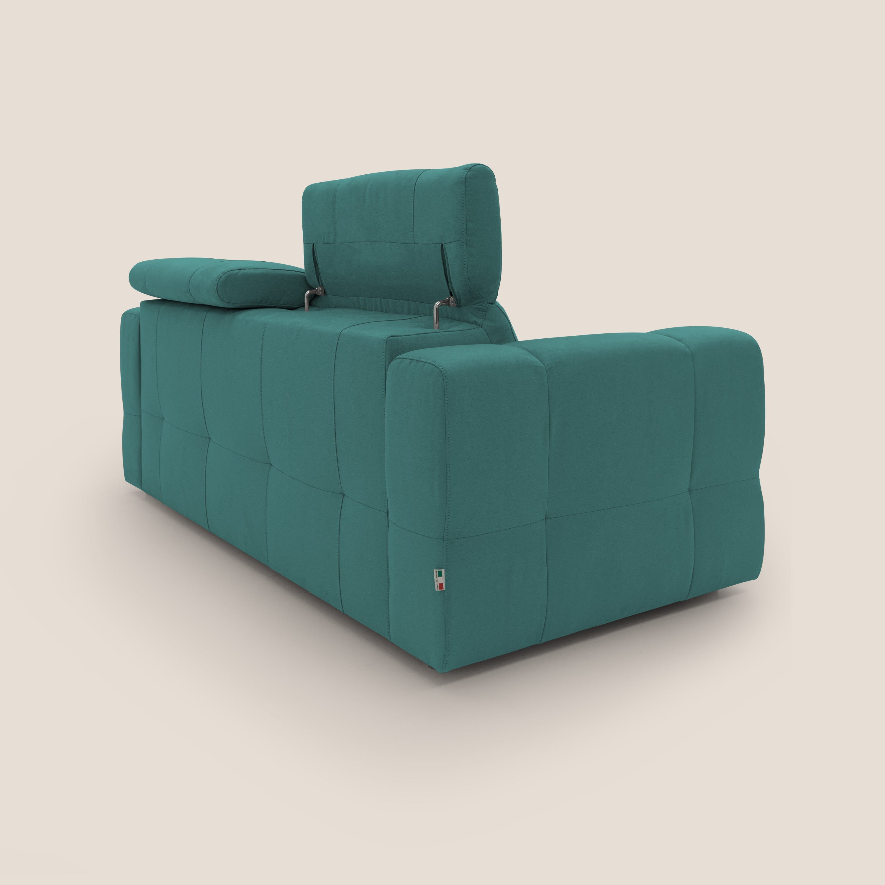 Kronos Divano con pouf estraibile poggiapiedi e poggiatesta reclinabili in morbida microfibra impermeabile T11 petrolio - divani.store