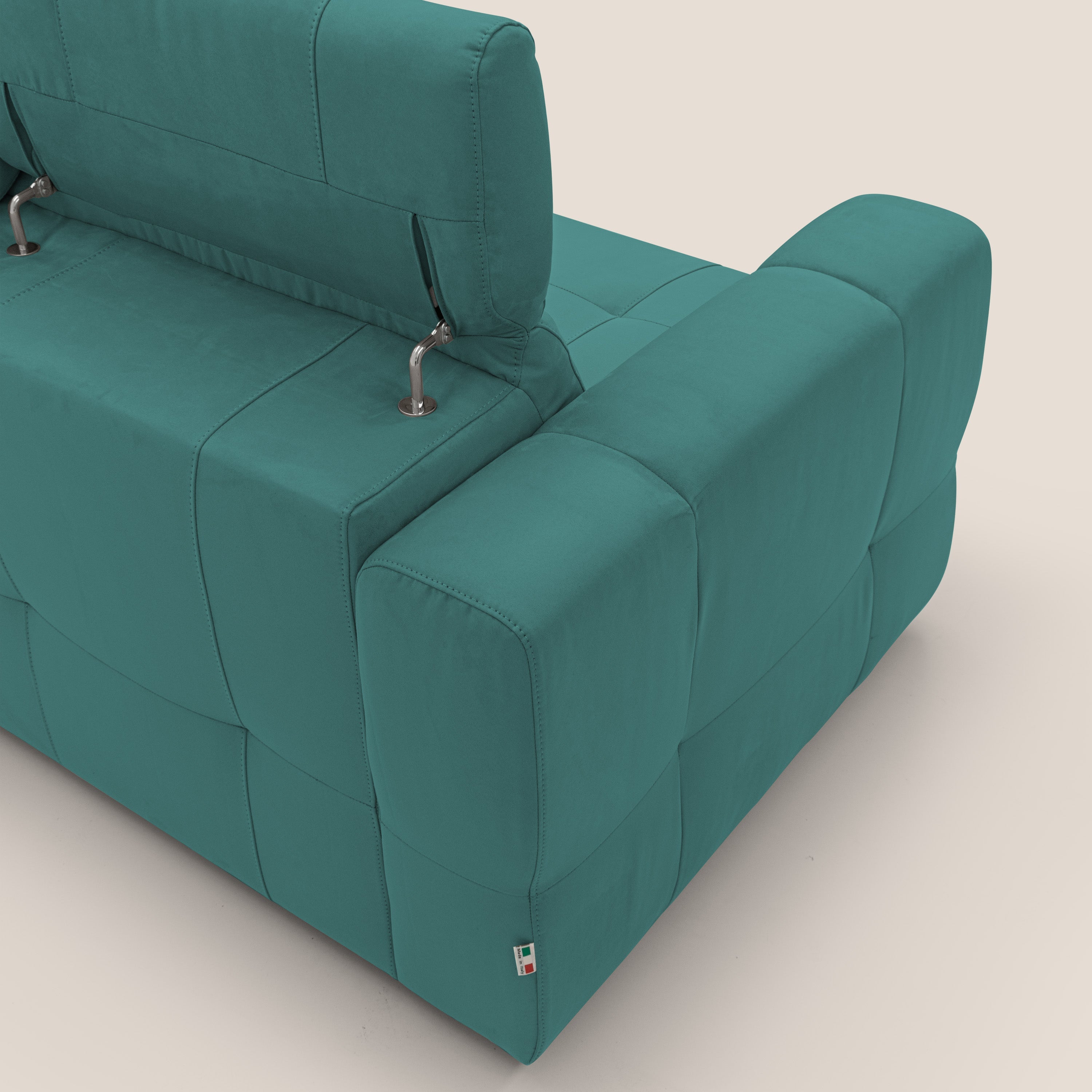 Kronos Divano con pouf estraibile poggiapiedi e poggiatesta reclinabili in morbida microfibra impermeabile T11 petrolio - divani.store