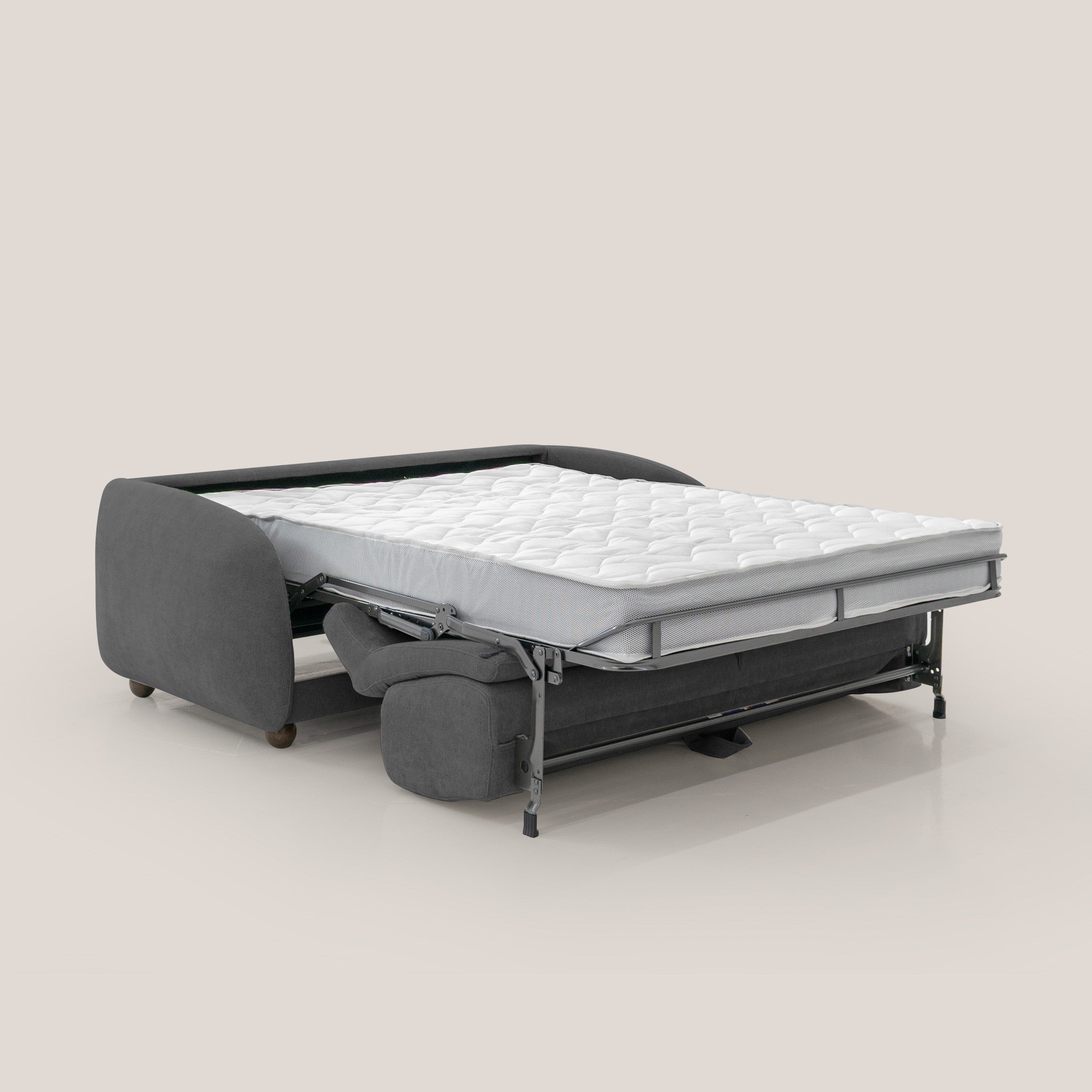 Giglio divano letto scandinavo japandi con materasso H18 cm in tessuto Bouclé impermeabile T07 antracite - divani.store