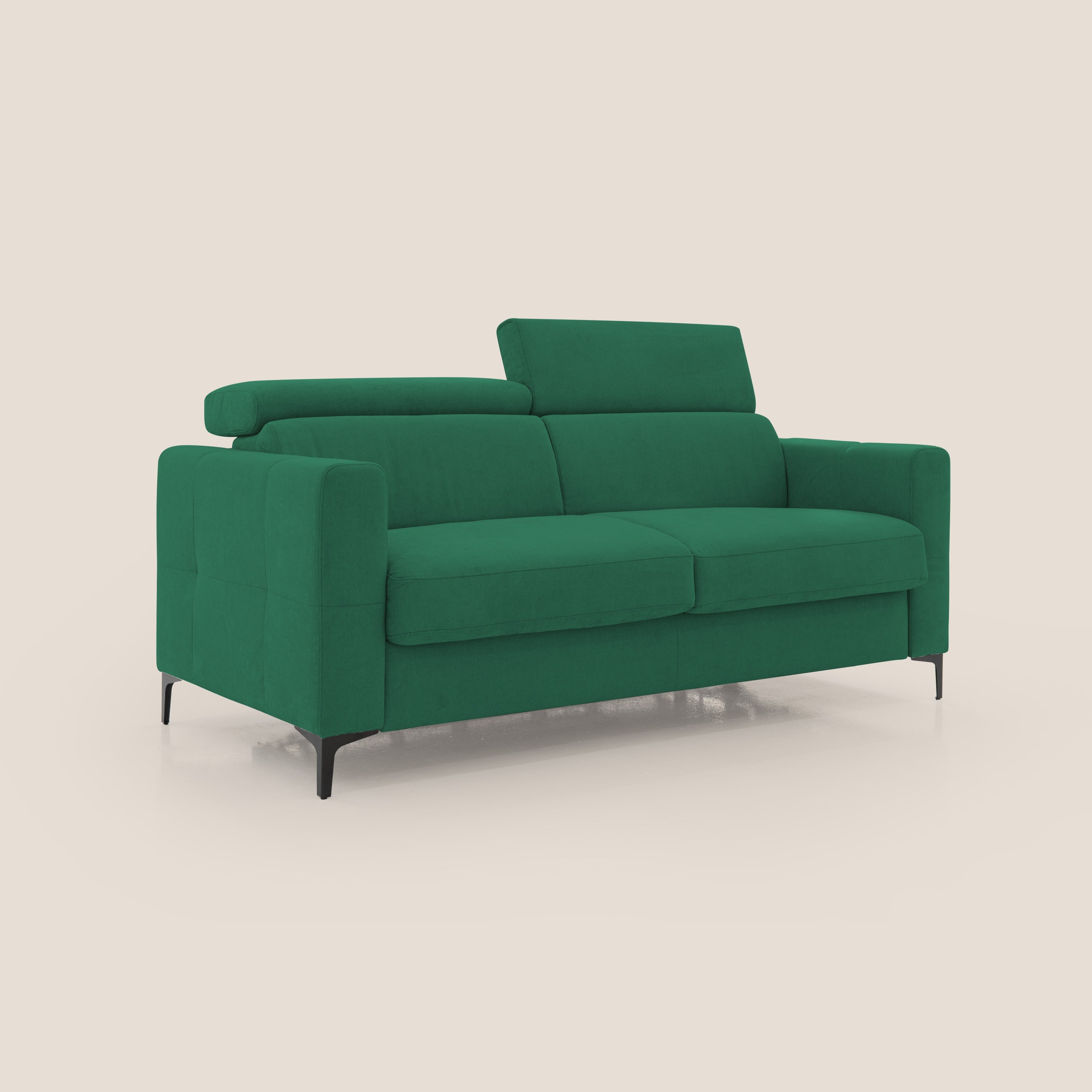 Gardenia divano letto materasso alto 18 cm con poggiatesta reclinabili e rivestimento impermeabile T02 verde - divani.store