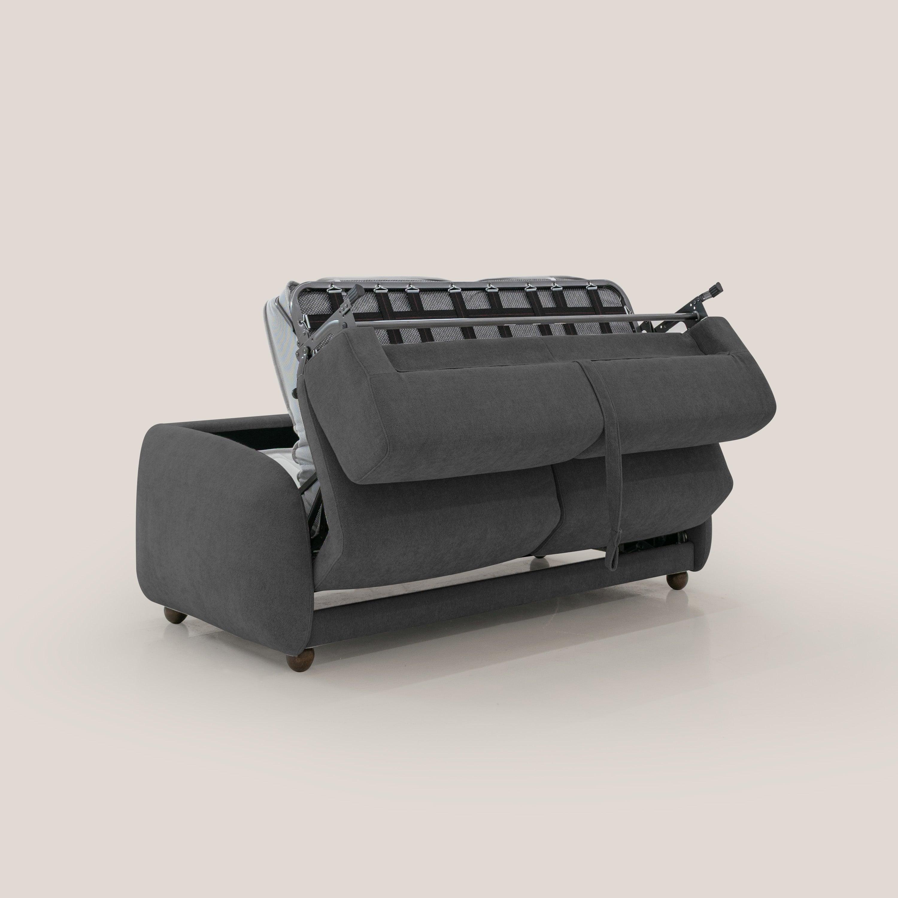 Giglio divano letto scandinavo japandi con materasso H18 cm in tessuto Bouclé impermeabile T07 antracite - divani.store