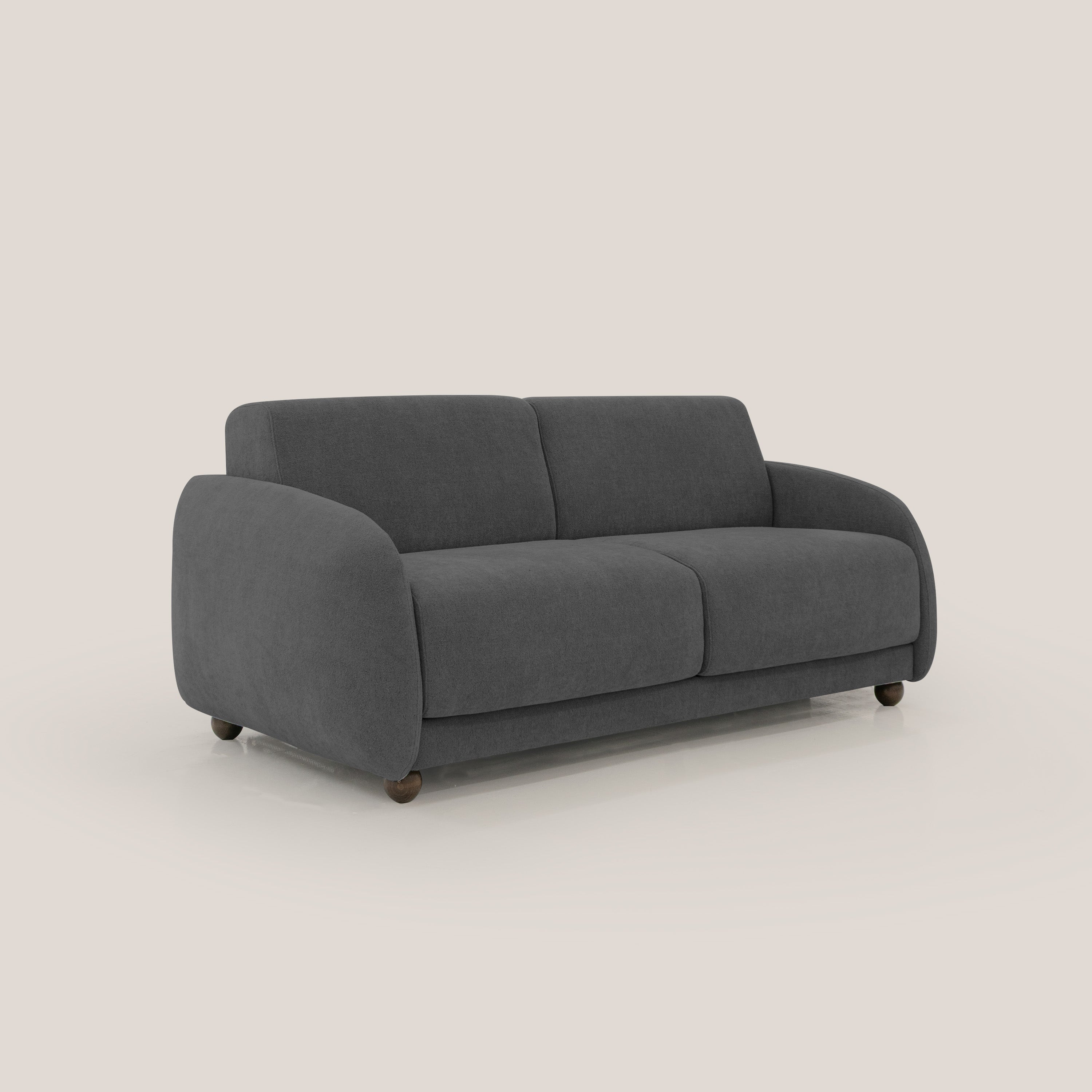 Giglio divano letto scandinavo japandi con materasso H18 cm in tessuto Bouclé impermeabile T07 antracite - divani.store