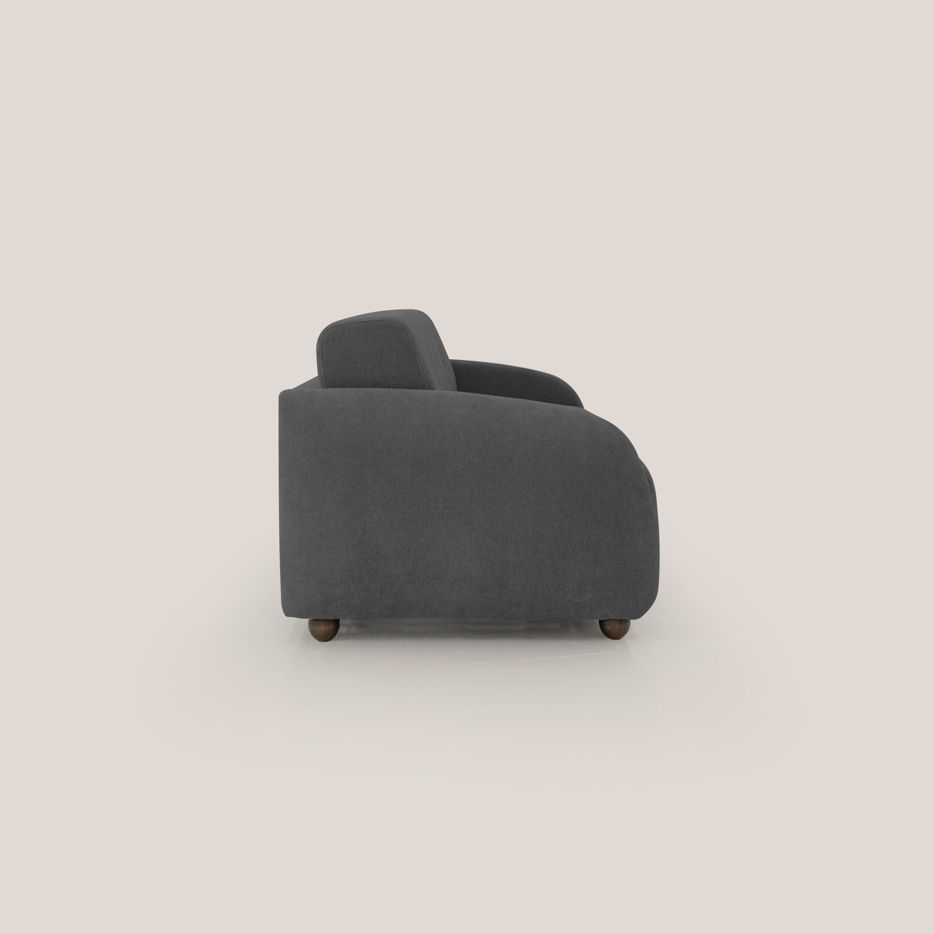 Giglio divano letto scandinavo japandi con materasso H18 cm in tessuto Bouclé impermeabile T07 antracite - divani.store
