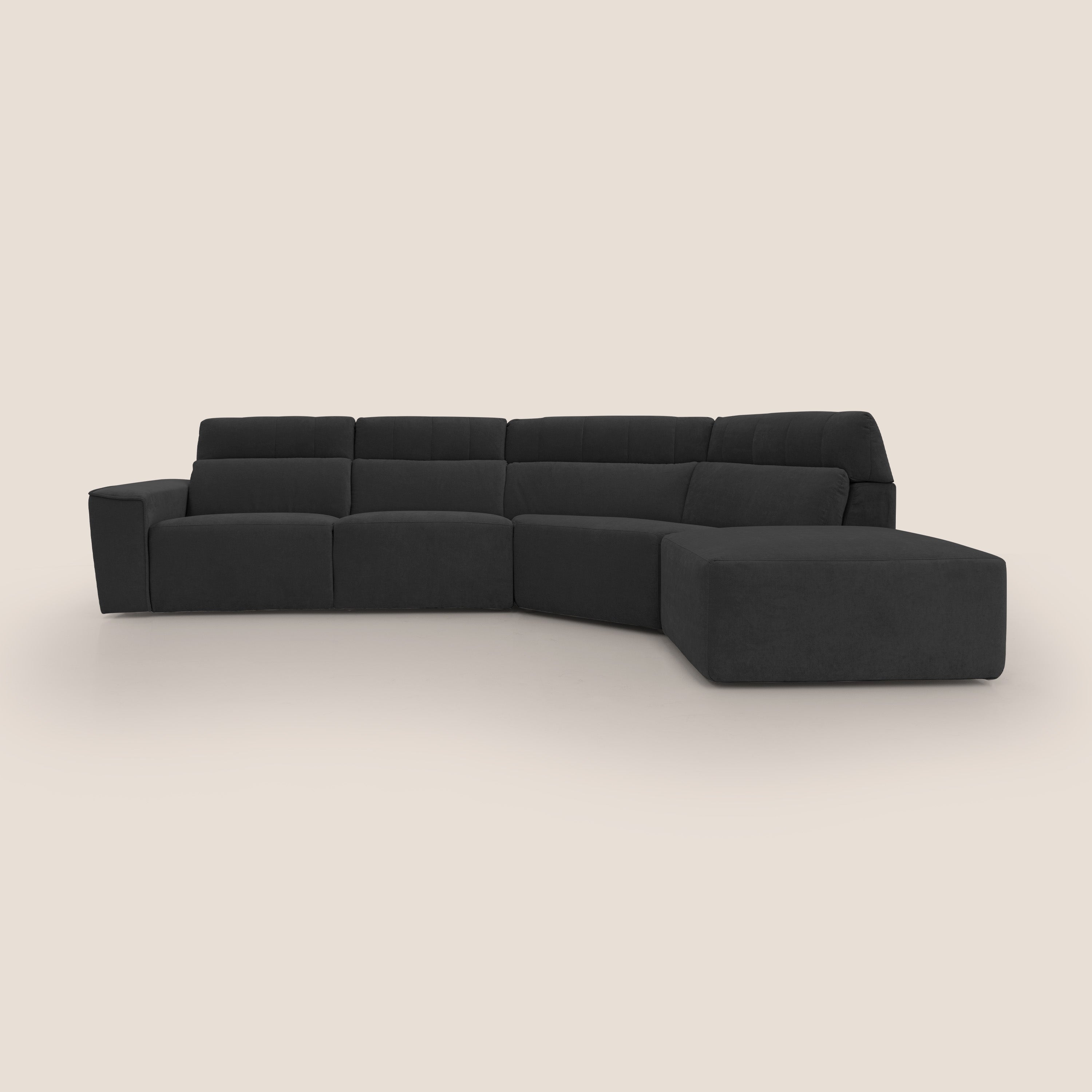 Clark Divano angolare con opzione relax elettrico in tessuto smacchiabile impermeabile T17 nero - divani.store
