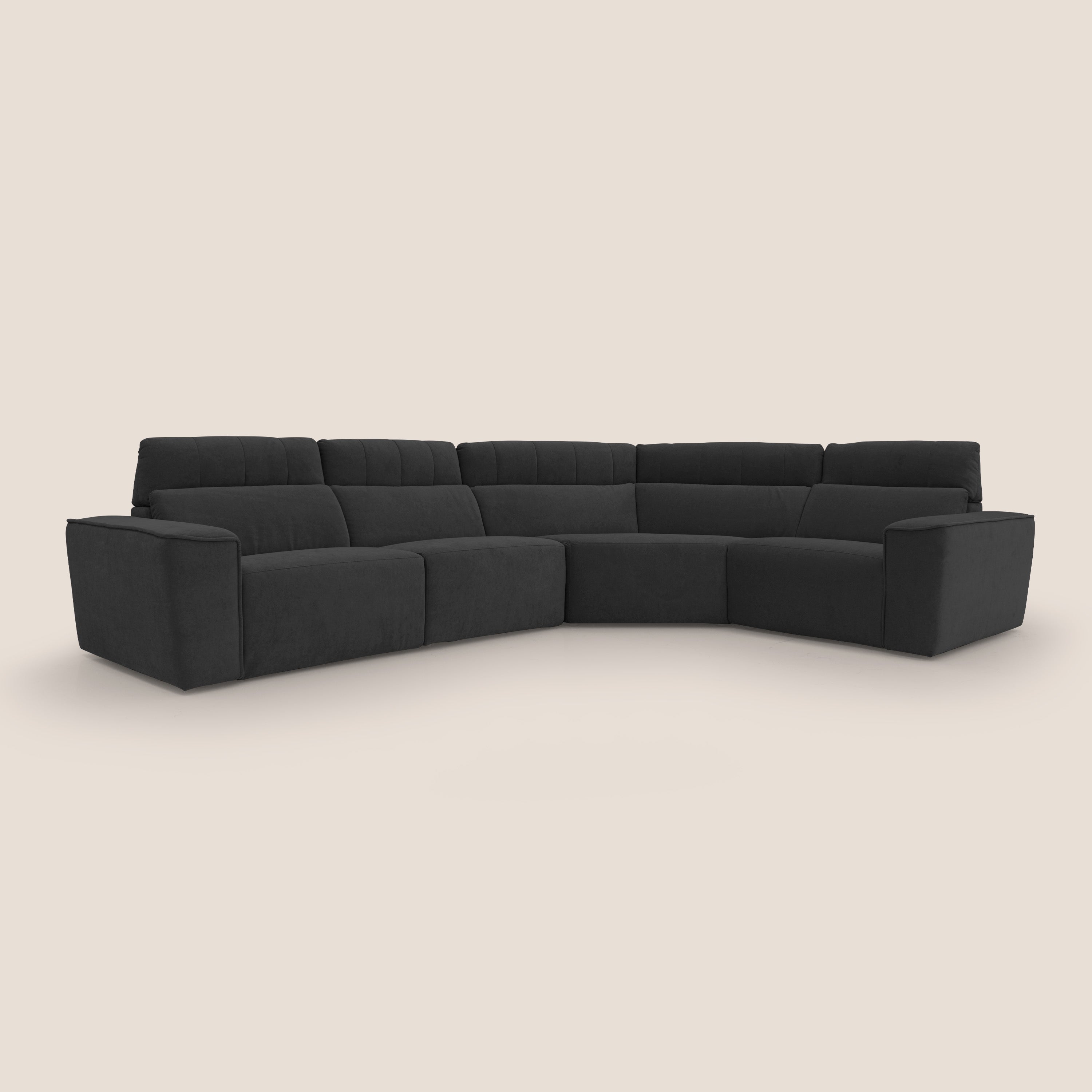 Clark Divano modulare angolare REVERSIBILE con opzione relax elettrico in tessuto smacchiabile impermeabile T17 nero - divani.store