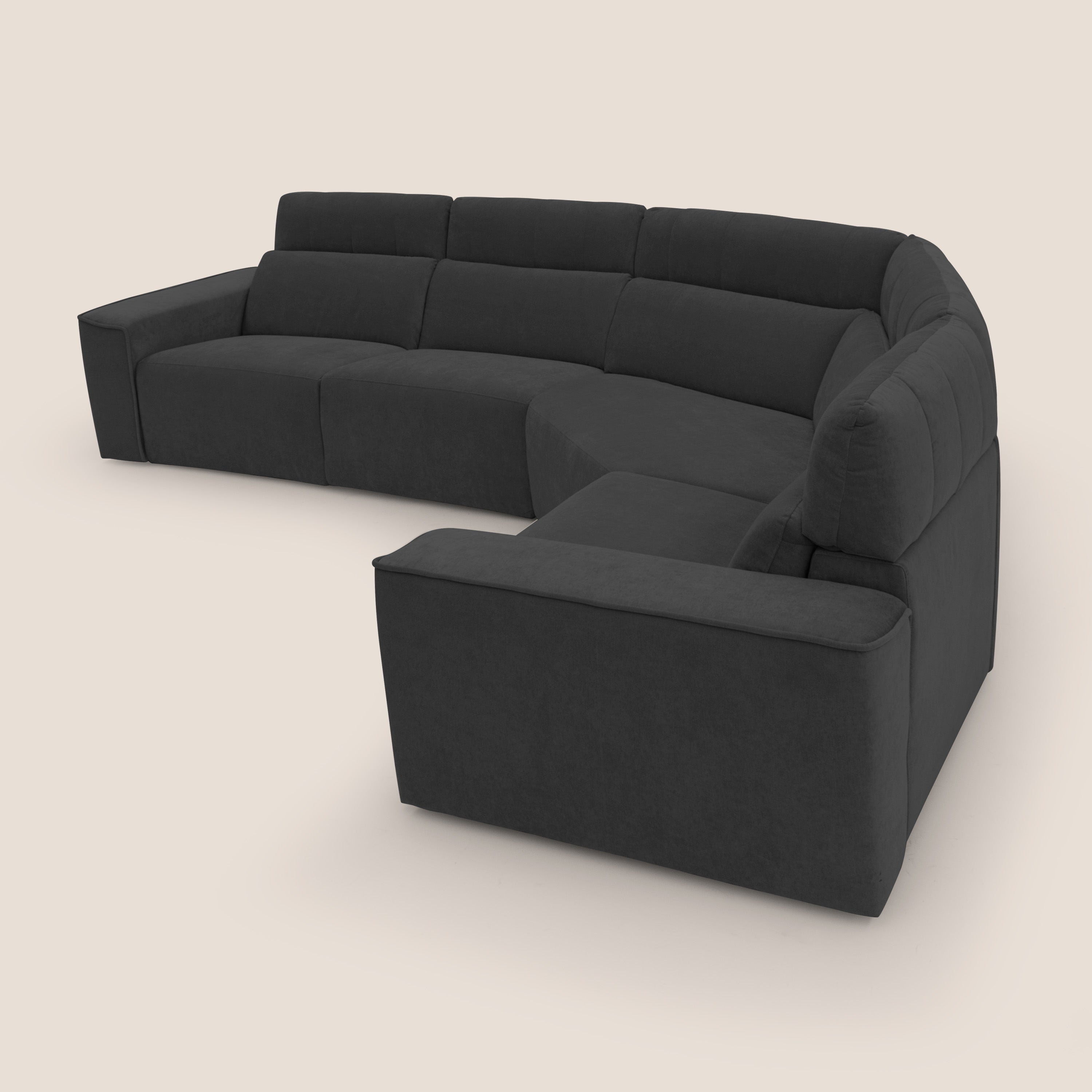 Clark Divano modulare angolare REVERSIBILE con opzione relax elettrico in tessuto smacchiabile impermeabile T17 nero - divani.store