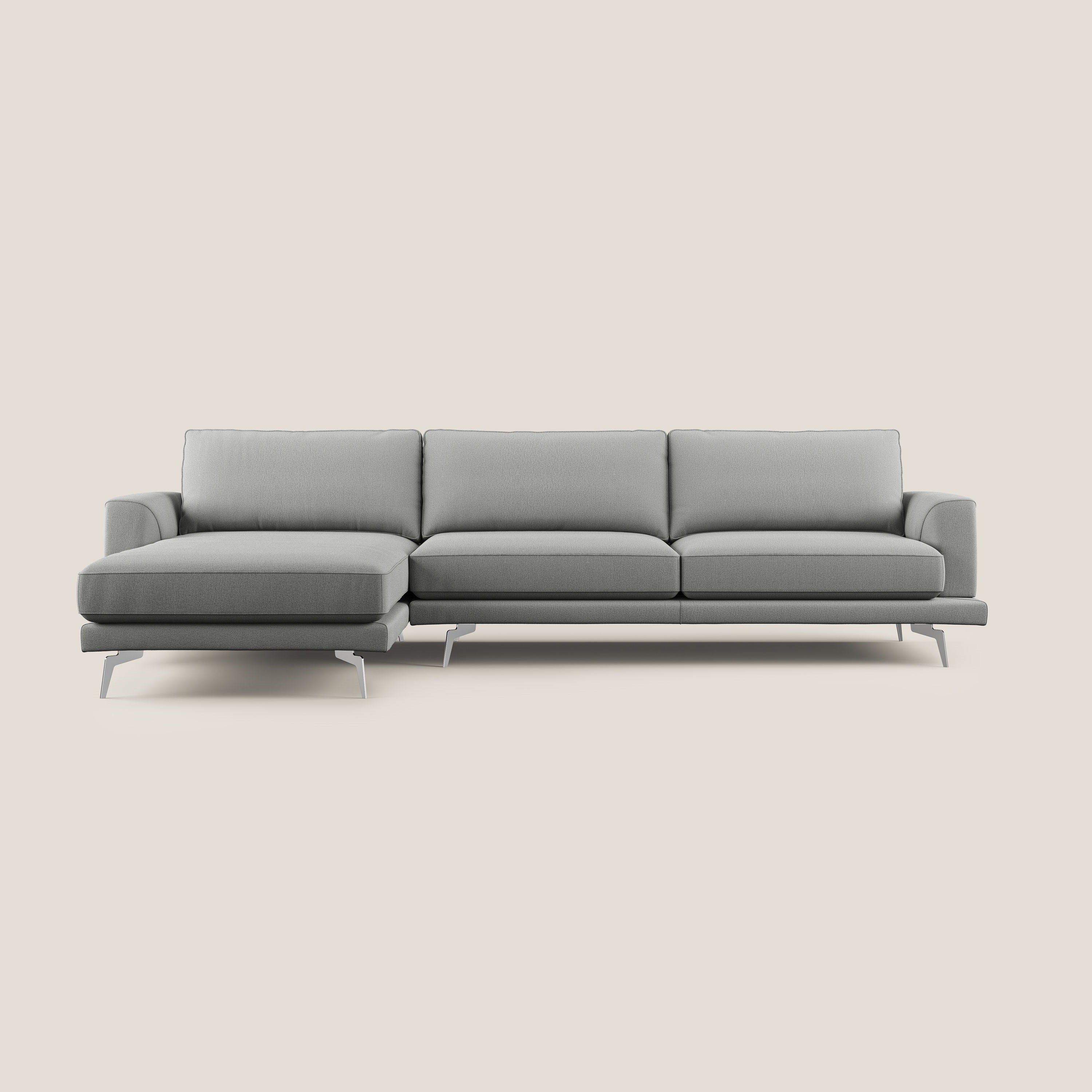 Dorian divano moderno angolare con penisola in tessuto morbido antimacchia T05 grigio - divani.store