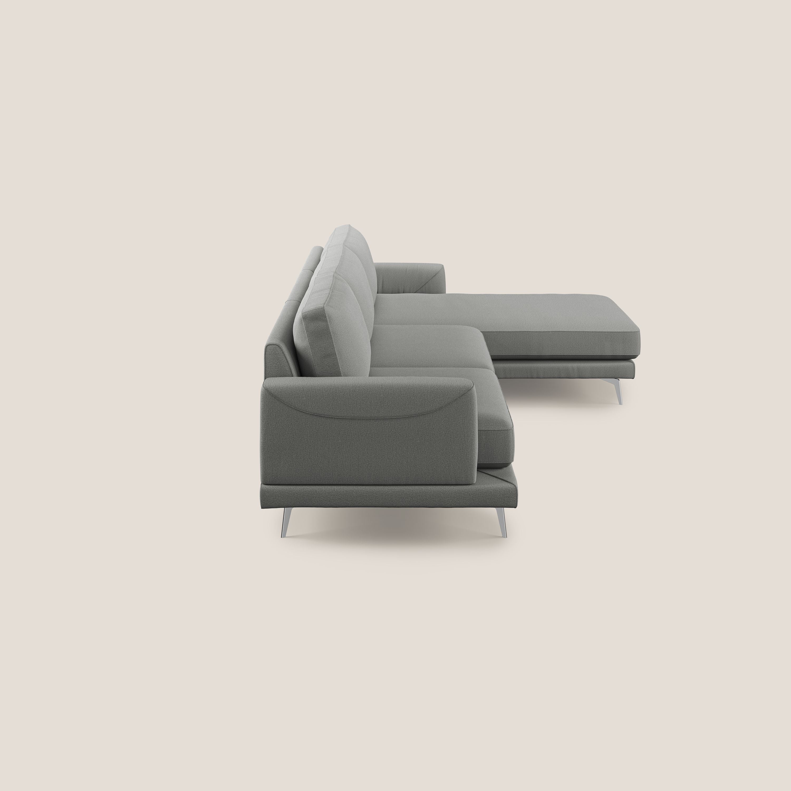 Dorian divano moderno angolare con penisola in tessuto morbido antimacchia T05 grigio - divani.store