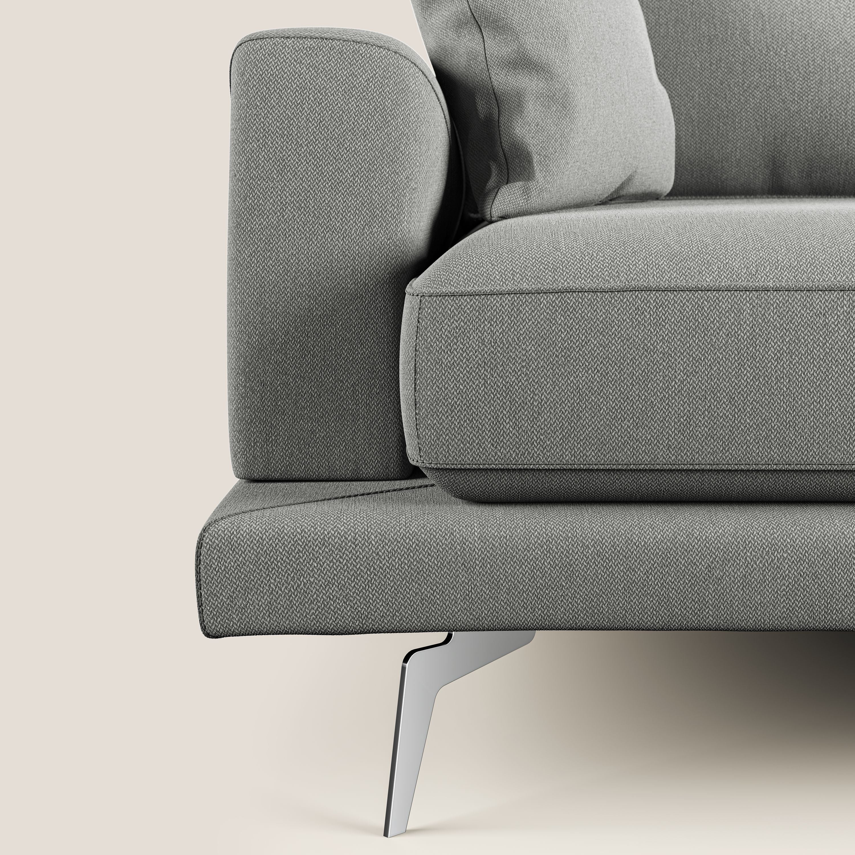 Dorian divano moderno angolare con penisola in tessuto morbido antimacchia T05 grigio - divani.store