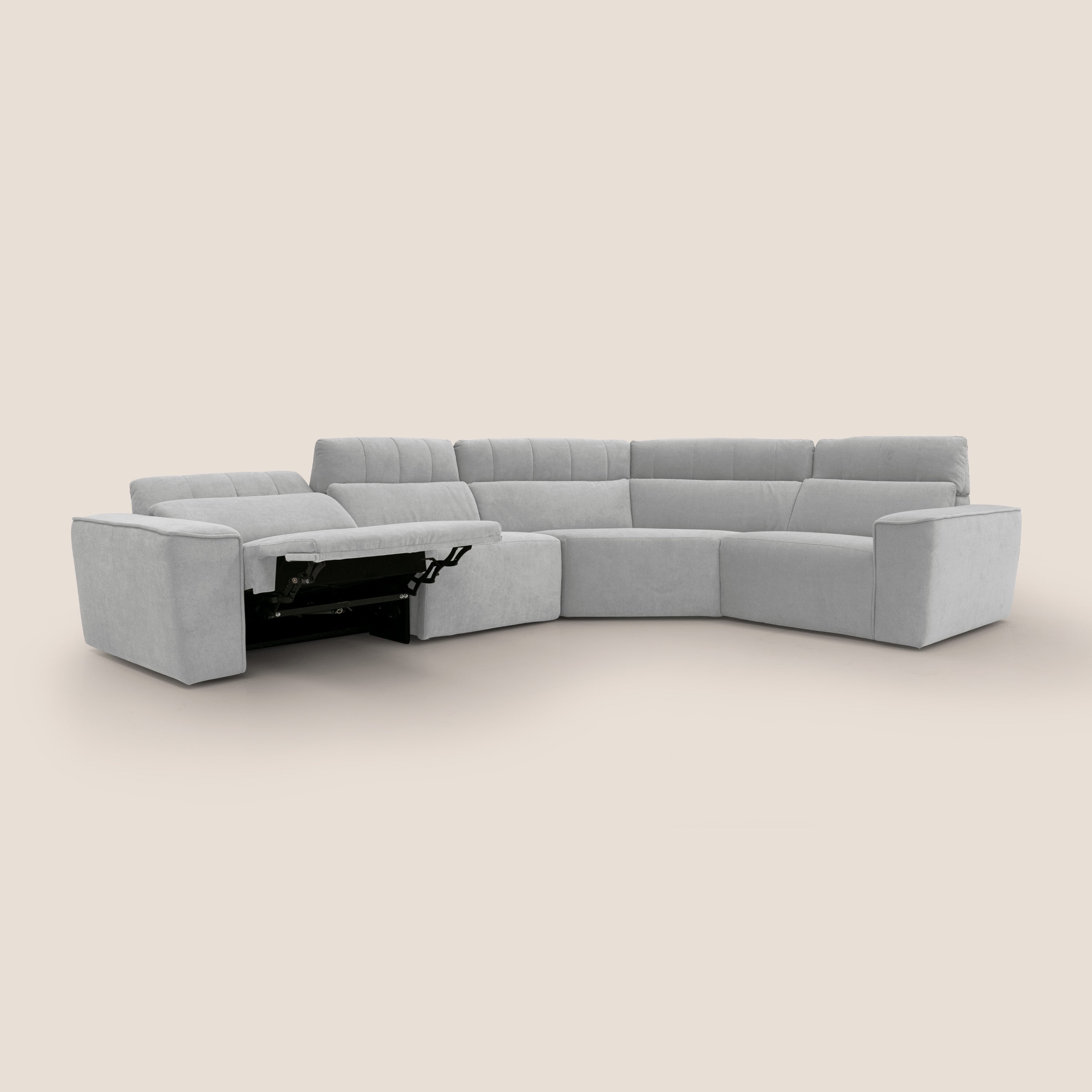 Clark Divano modulare angolare REVERSIBILE con opzione relax elettrico in tessuto smacchiabile impermeabile T17 grigio - divani.store