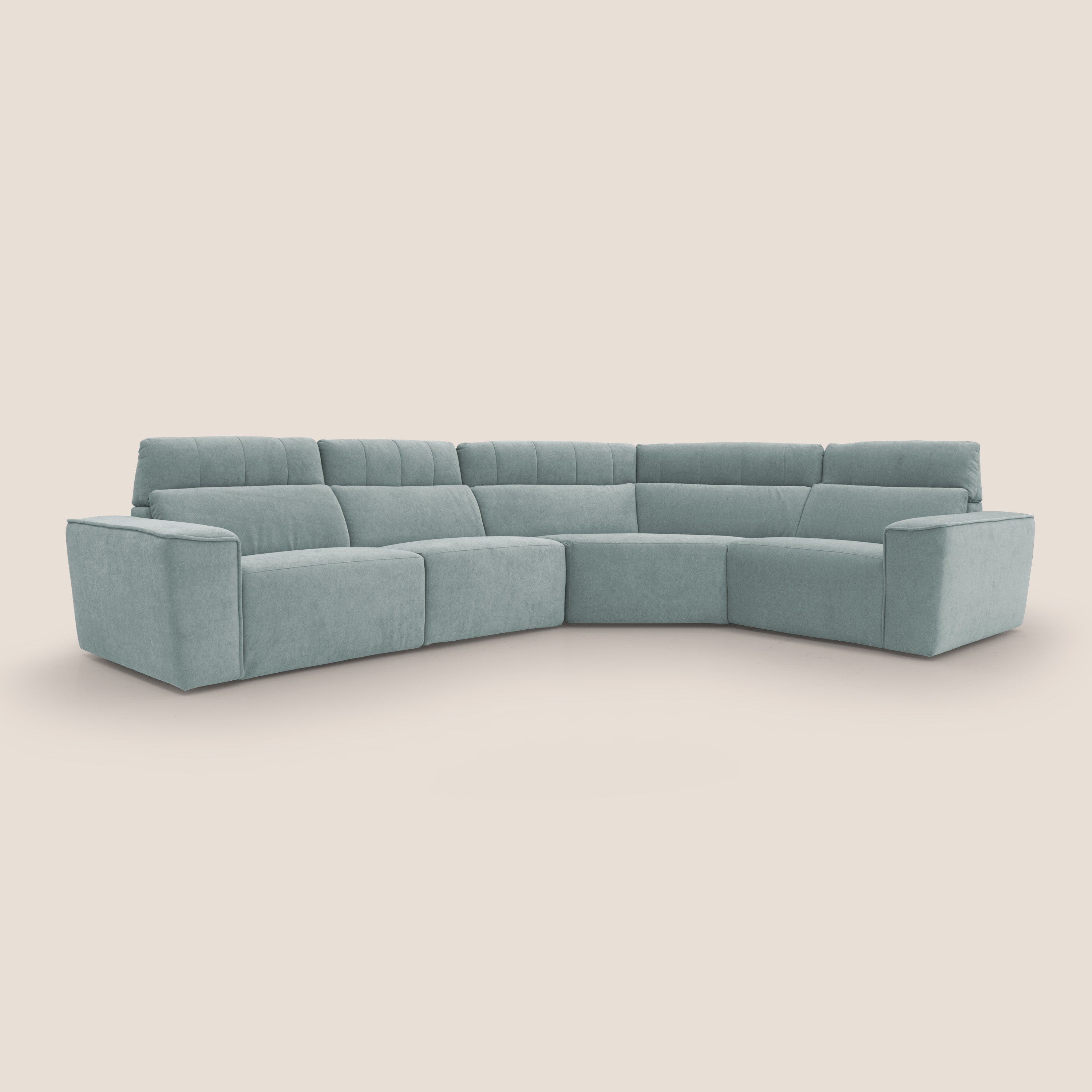 Clark Divano modulare angolare REVERSIBILE con opzione relax elettrico in tessuto smacchiabile impermeabile T17 verde acqua - divani.store