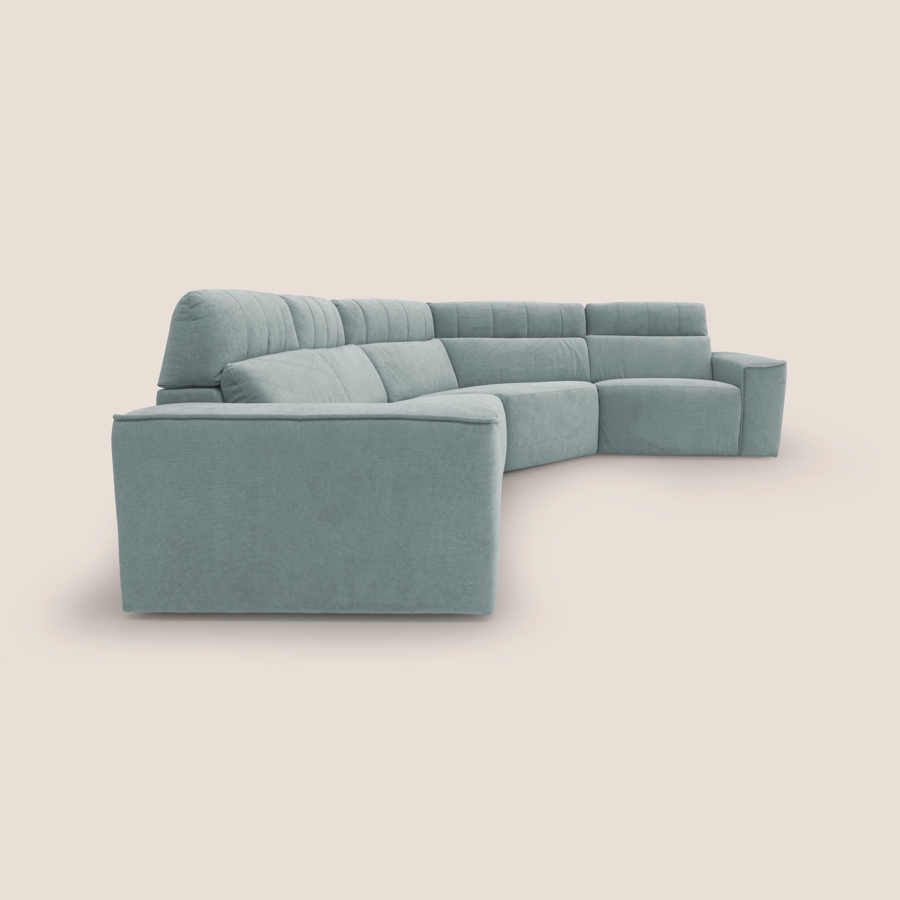 Clark Divano modulare angolare REVERSIBILE con opzione relax elettrico in tessuto smacchiabile impermeabile T17 verde acqua - divani.store