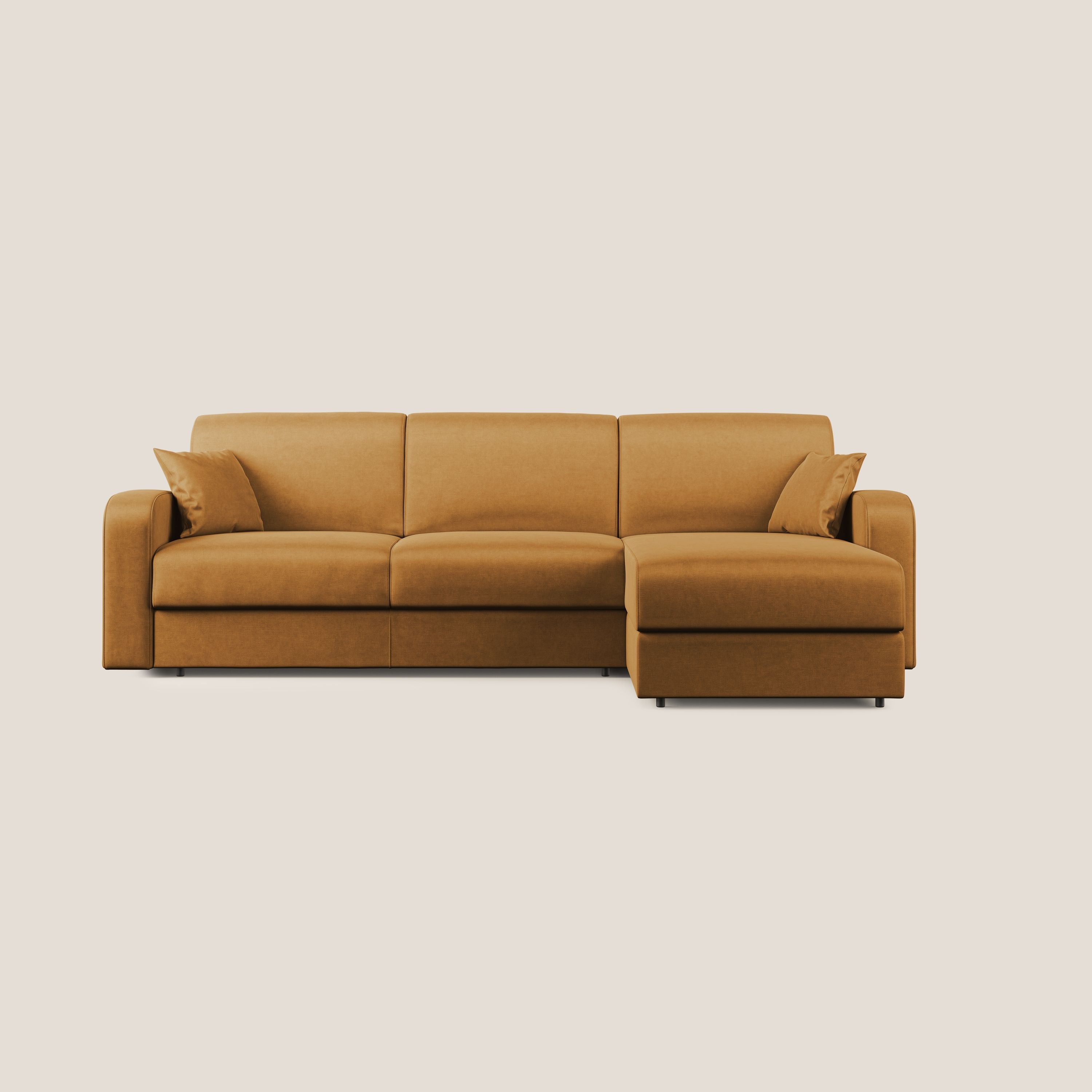 Lebron Divano letto angolare con penisola in velluto morbido T01 oro - divani.store
