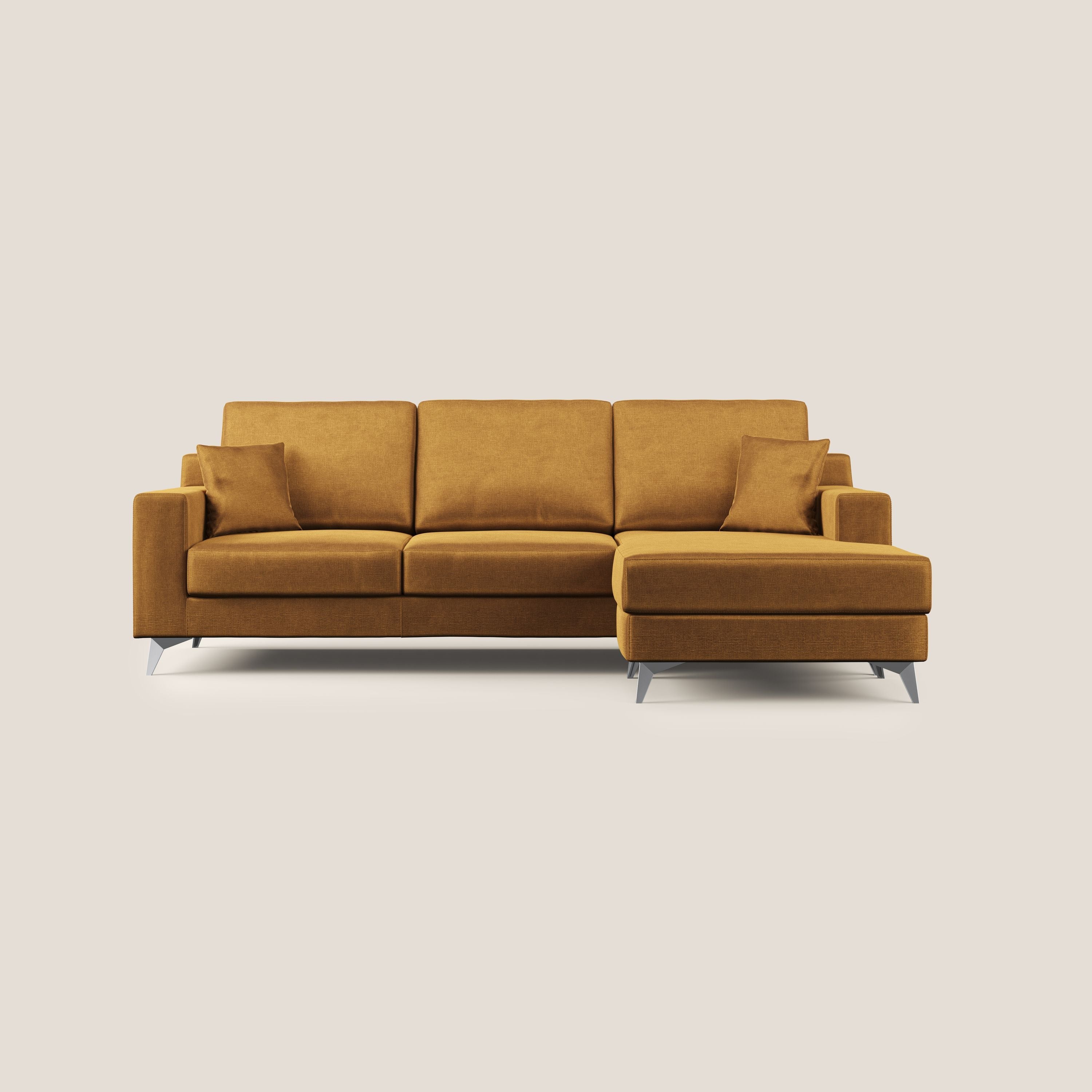 Michael divano moderno angolare con penisola in morbido velluto impermeabile T01 oro - divani.store