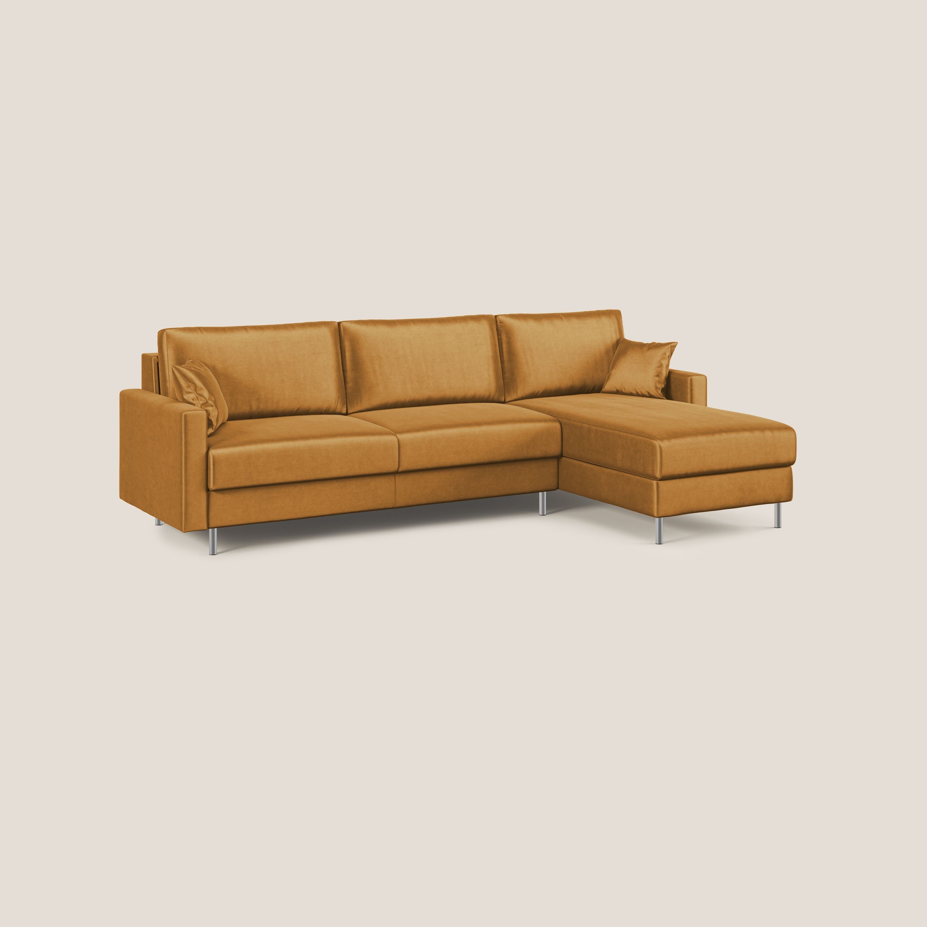 Andromeda divano letto angolare in velluto morbido impermeabile T01 oro - divani.store