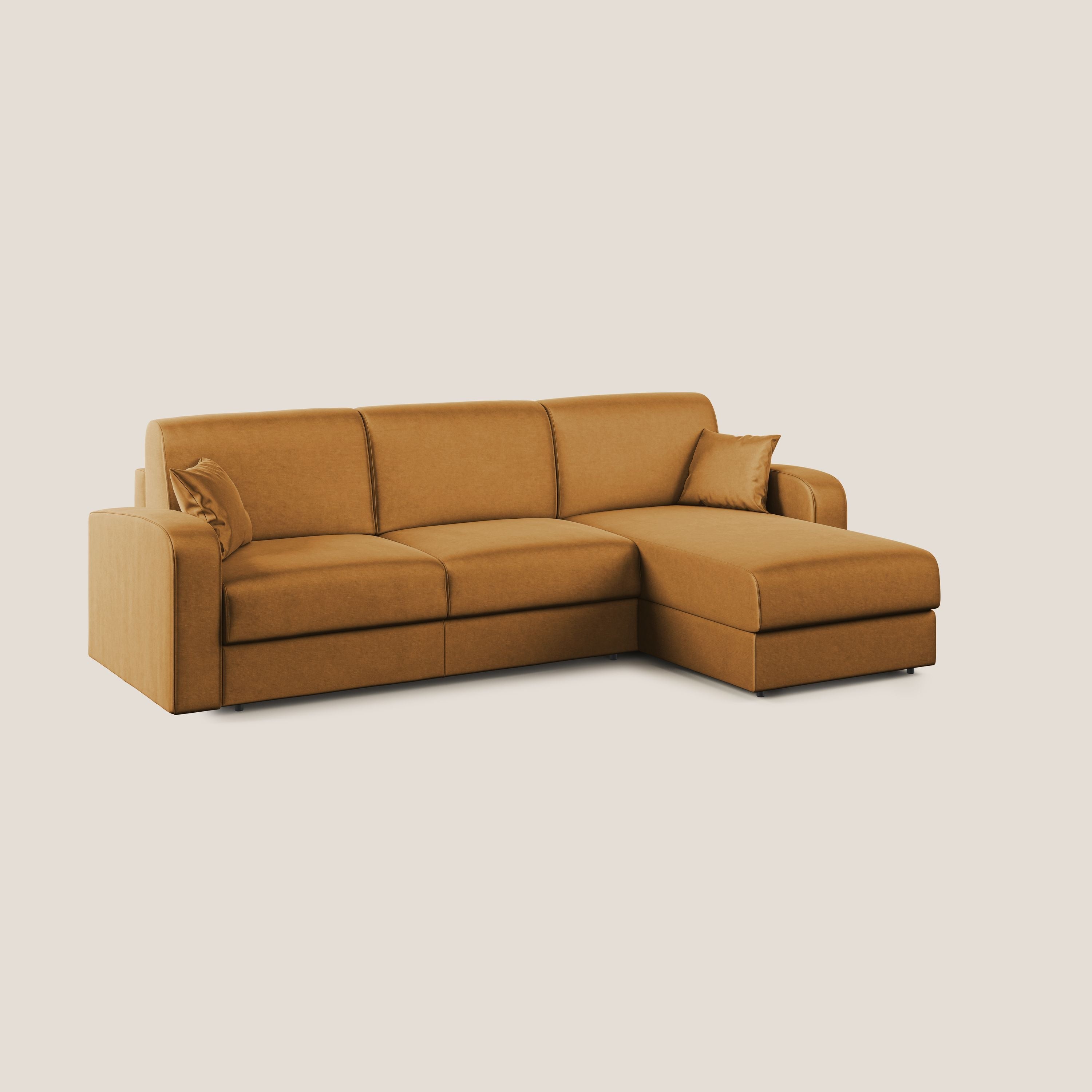 Lebron Divano letto angolare con penisola in velluto morbido T01 oro - divani.store