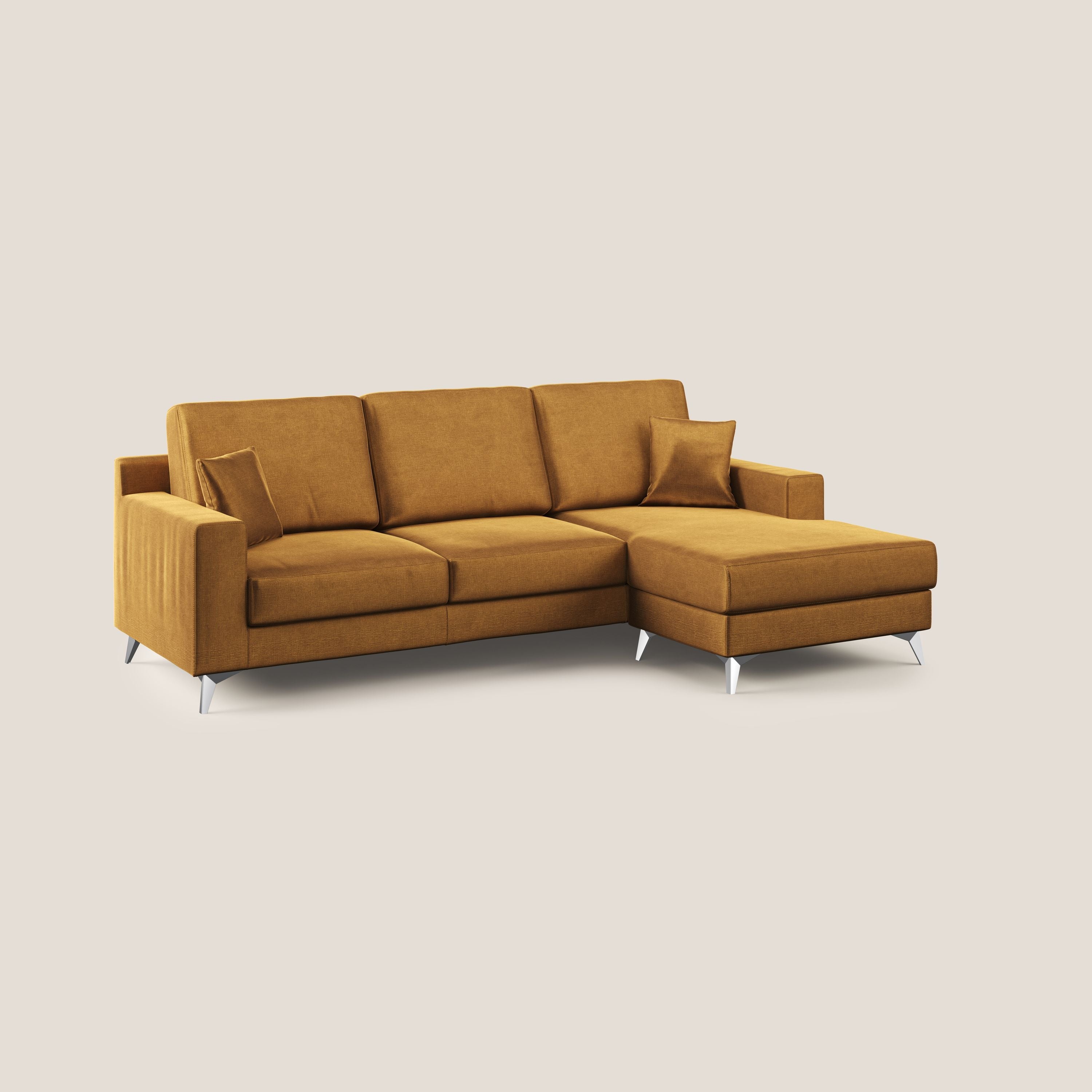 Michael divano moderno angolare con penisola in morbido velluto impermeabile T01 oro - divani.store