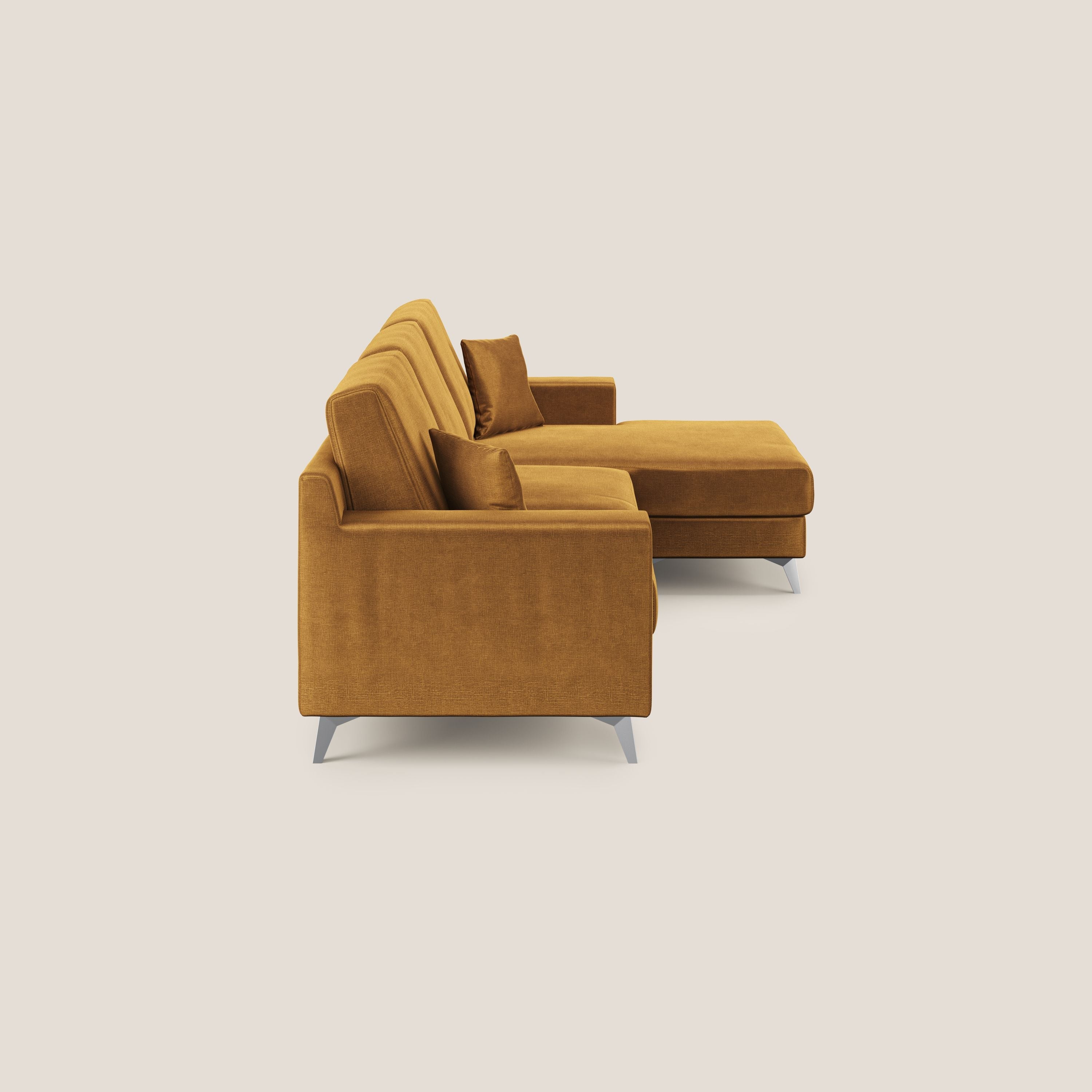 Michael divano moderno angolare con penisola in morbido velluto impermeabile T01 oro - divani.store