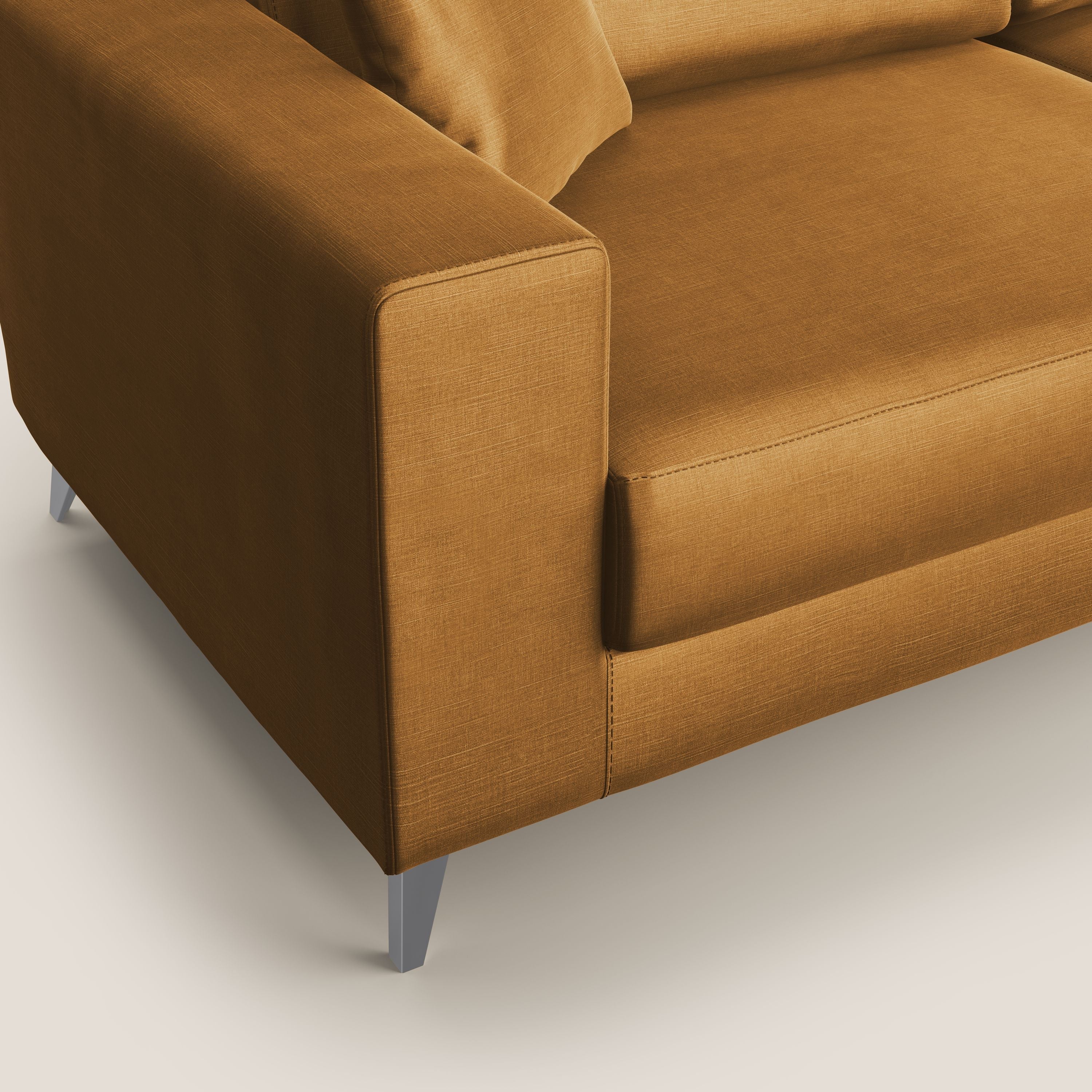Michael divano moderno angolare con penisola in morbido velluto impermeabile T01 oro - divani.store
