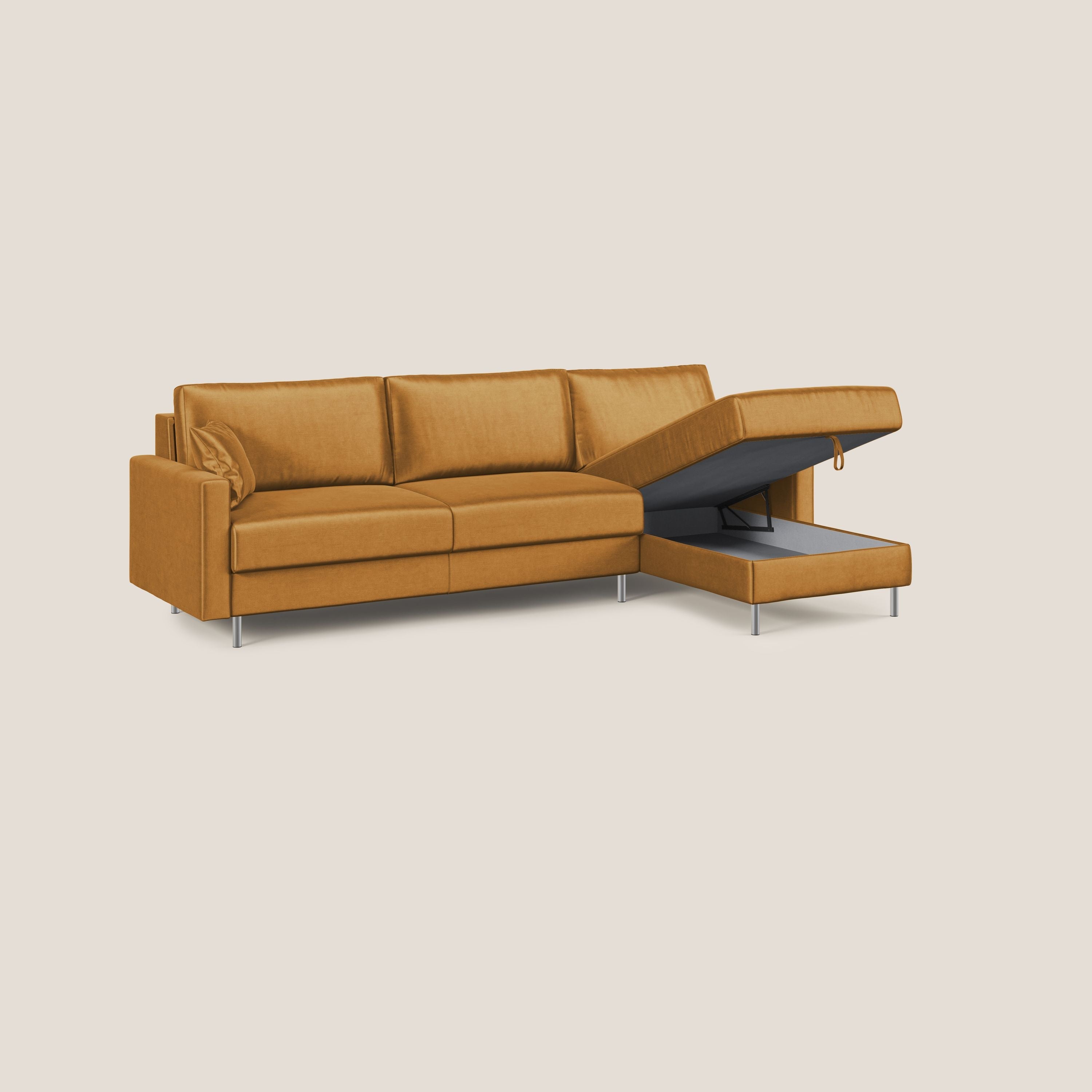 Andromeda divano letto angolare in velluto morbido impermeabile T01 oro - divani.store
