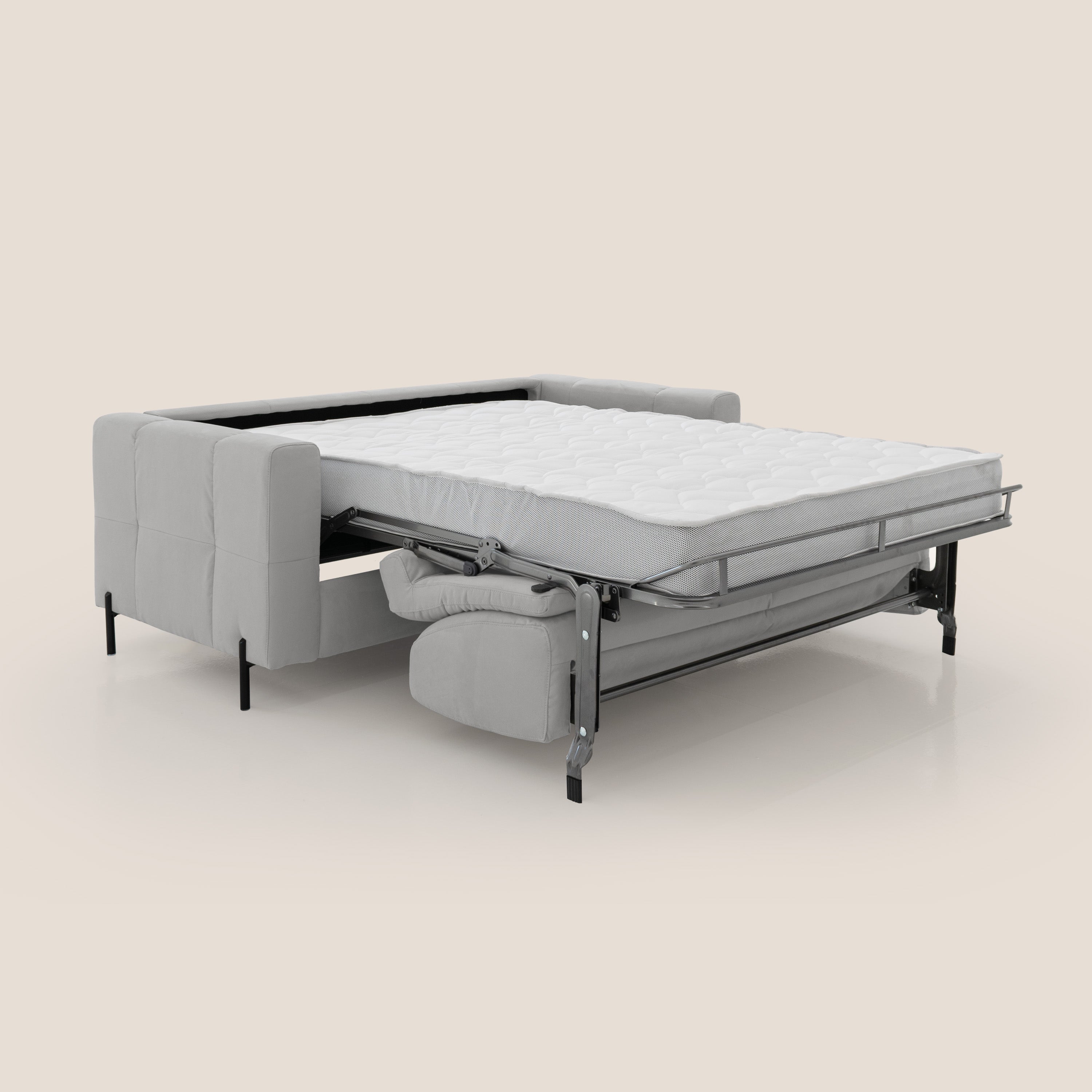 Ortensia divano letto materasso H18 cm con piedi alti in elegante microfibra smacchiabile T11 - divani.store